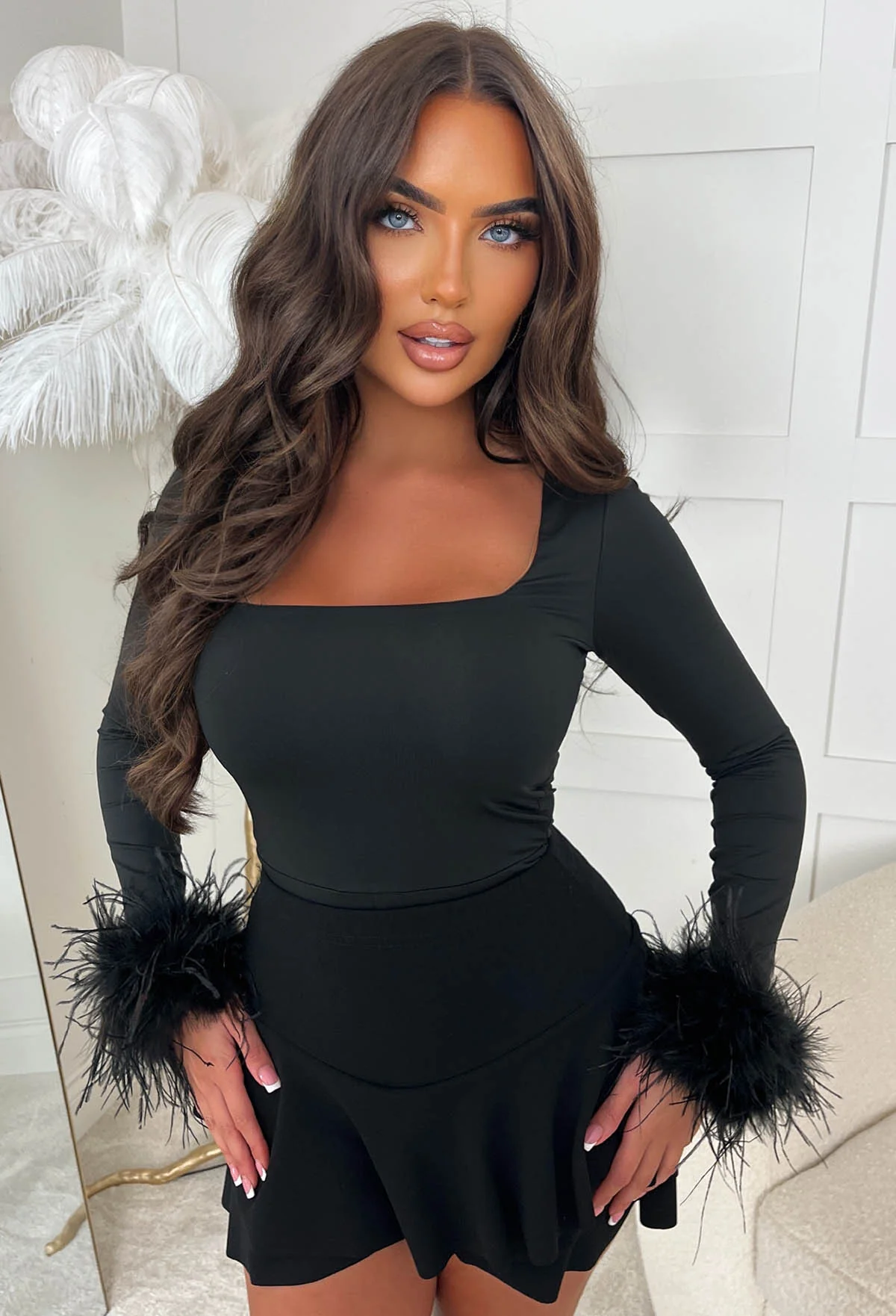 Queen Of Extra Black Ostrich Feather Cuffs - Image 2