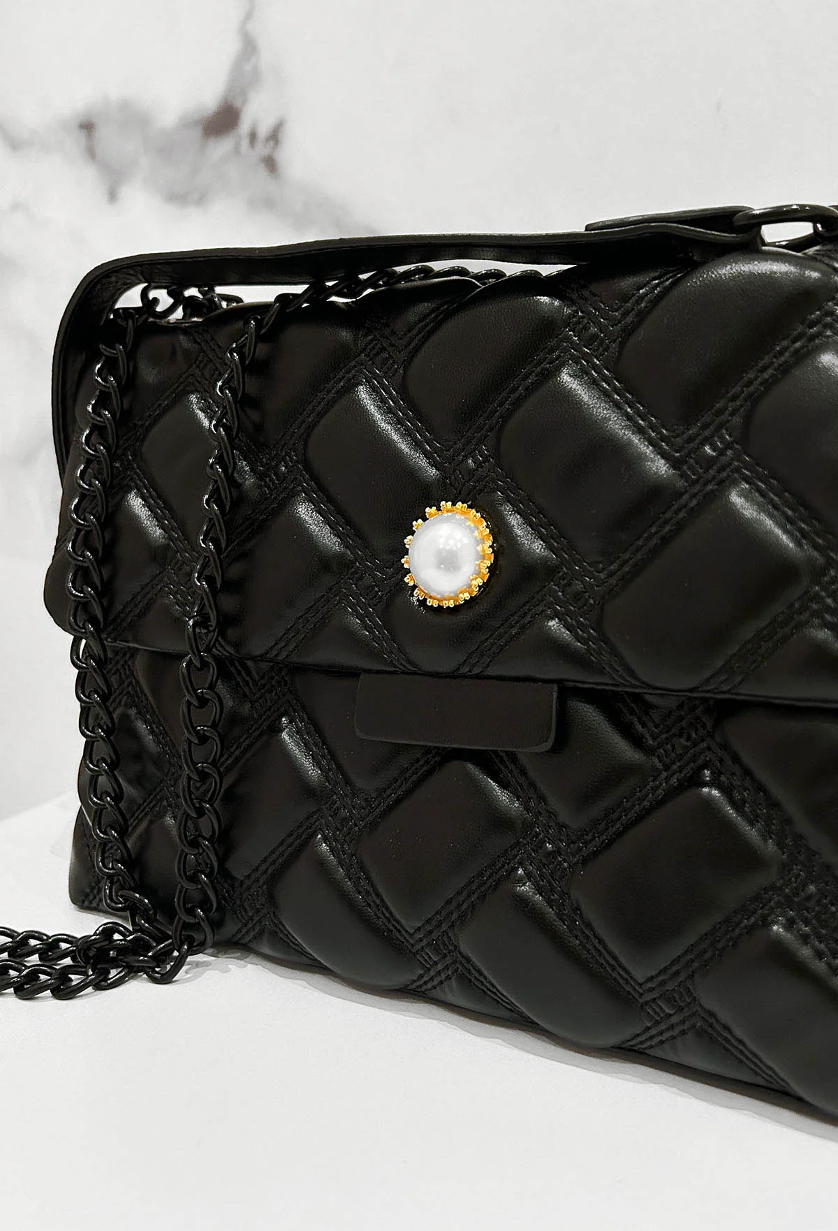 Quilted Baddie Black Quilted Detail Bag - Image 2