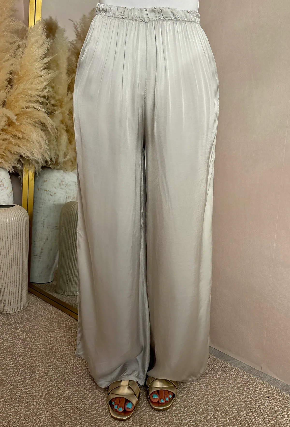 Radiant Charm Nude Satin Wide Leg Elasticated Trousers - Image 3