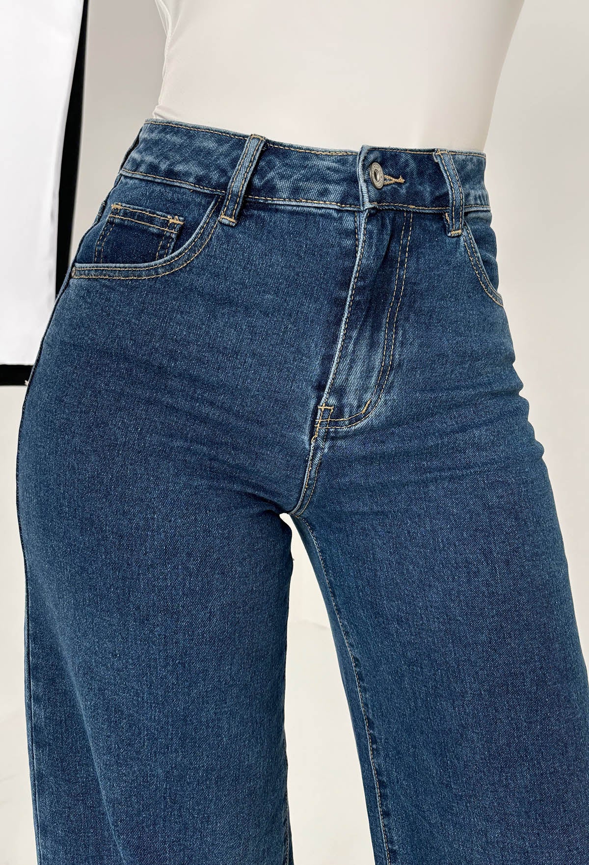 Rae Dark Wash Super Stretchy Flared Wide Leg Jeans - Image 3