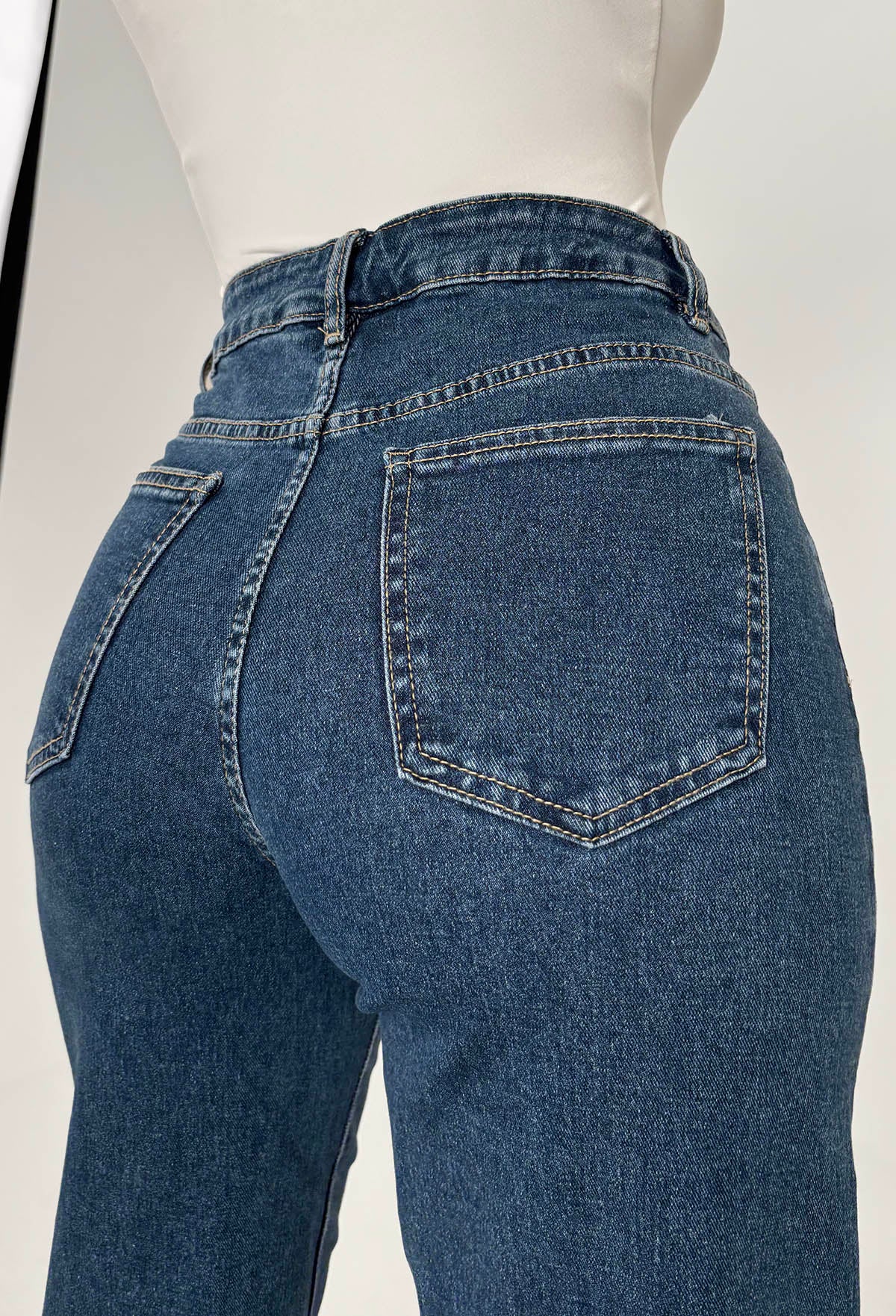 Rae Dark Wash Super Stretchy Flared Wide Leg Jeans - Image 4