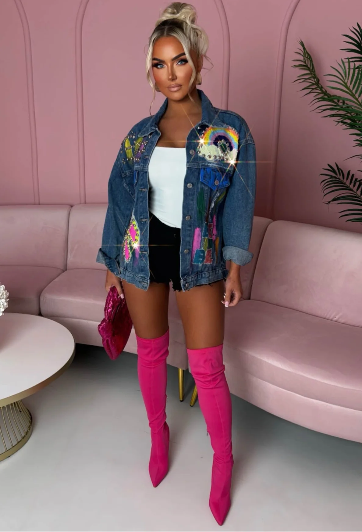 Rainbow's End Mid Wash Graffiti Oversized Denim Jacket - Image 2