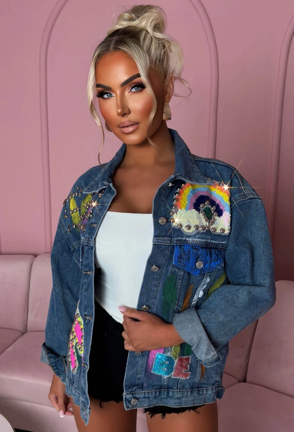 Rainbow's End Mid Wash Graffiti Oversized Denim Jacket - Image 3