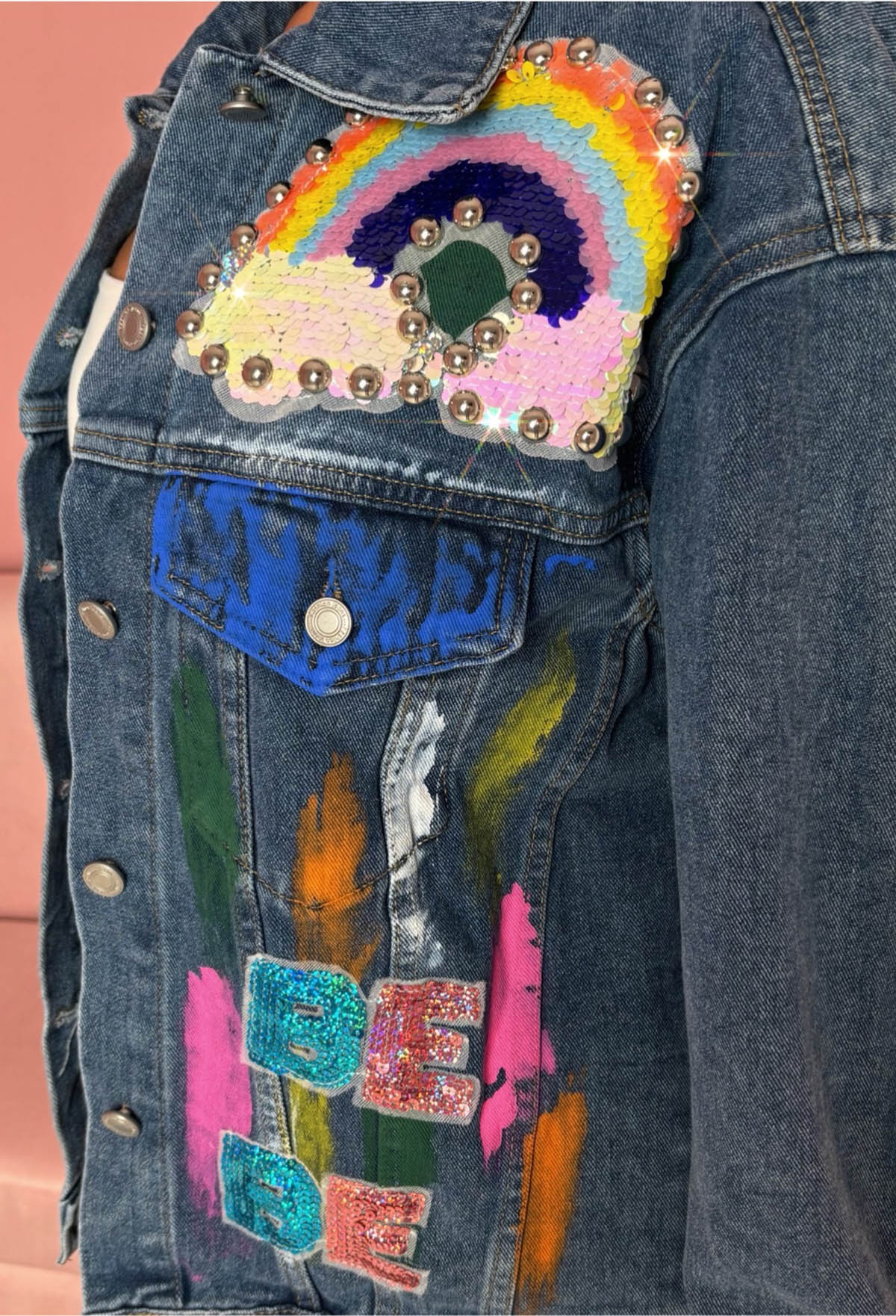 Rainbow's End Mid Wash Graffiti Oversized Denim Jacket - Image 5