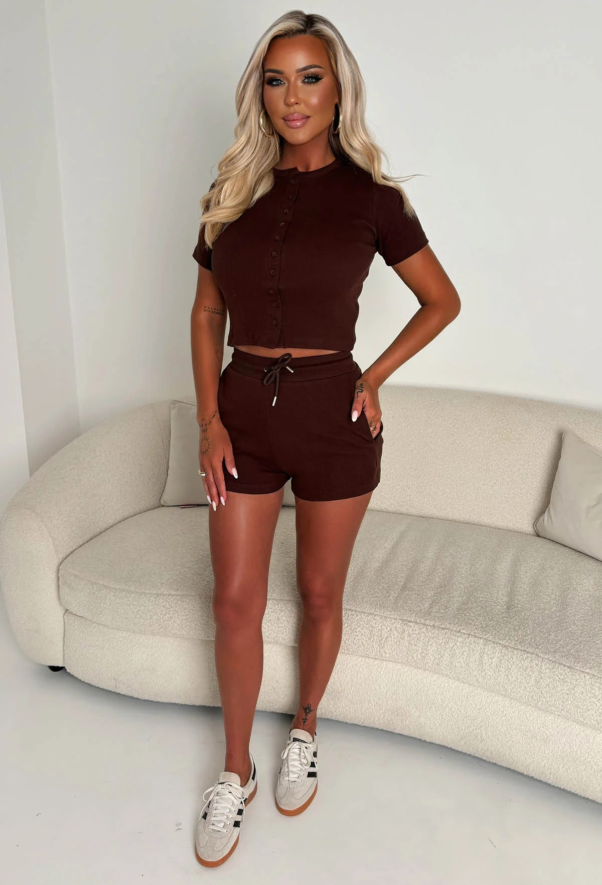 Ready For Takeoff Brown Ribbed Shirt & Shorts Set - Image 4