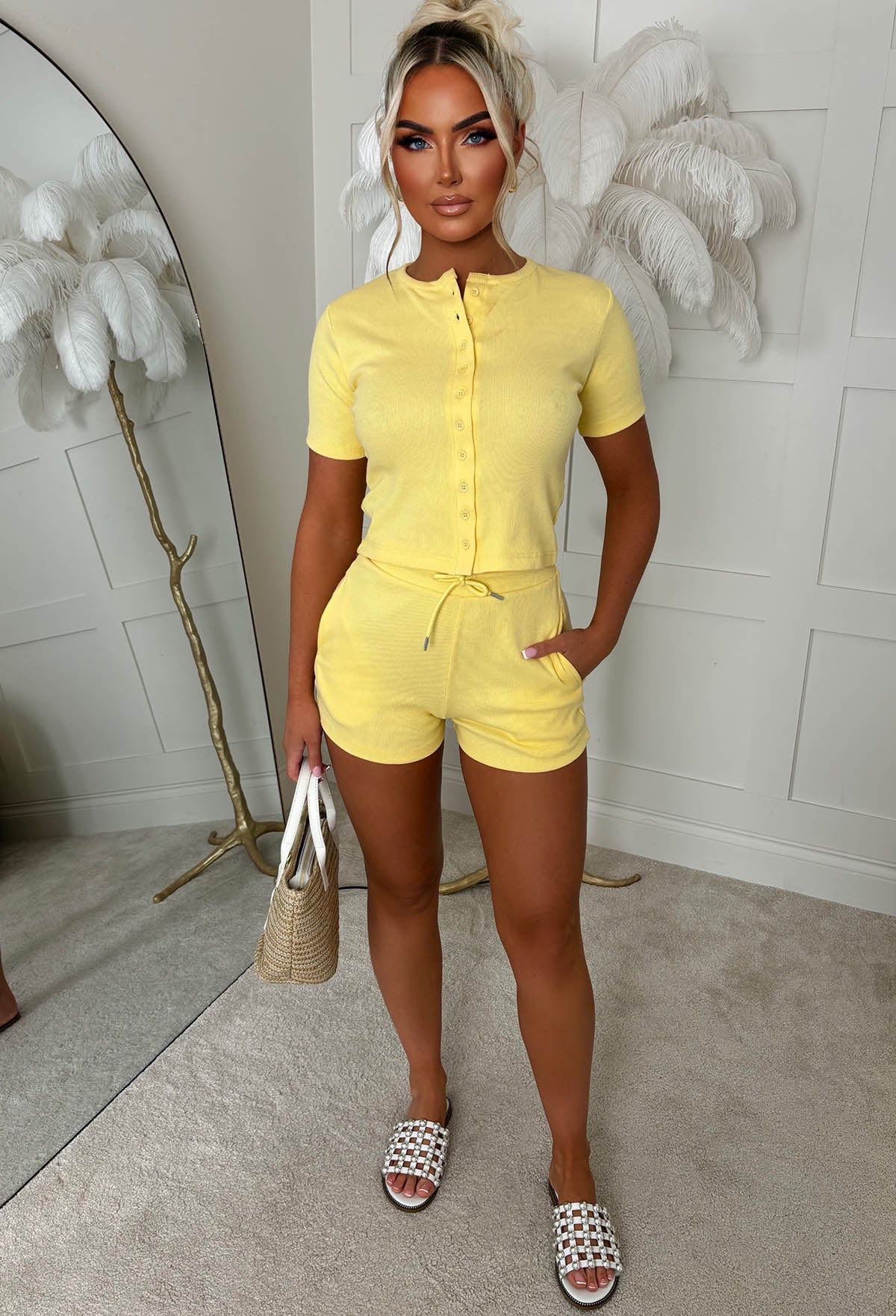 Ready For Takeoff Yellow Ribbed Shirt & Shorts Set - Image 2