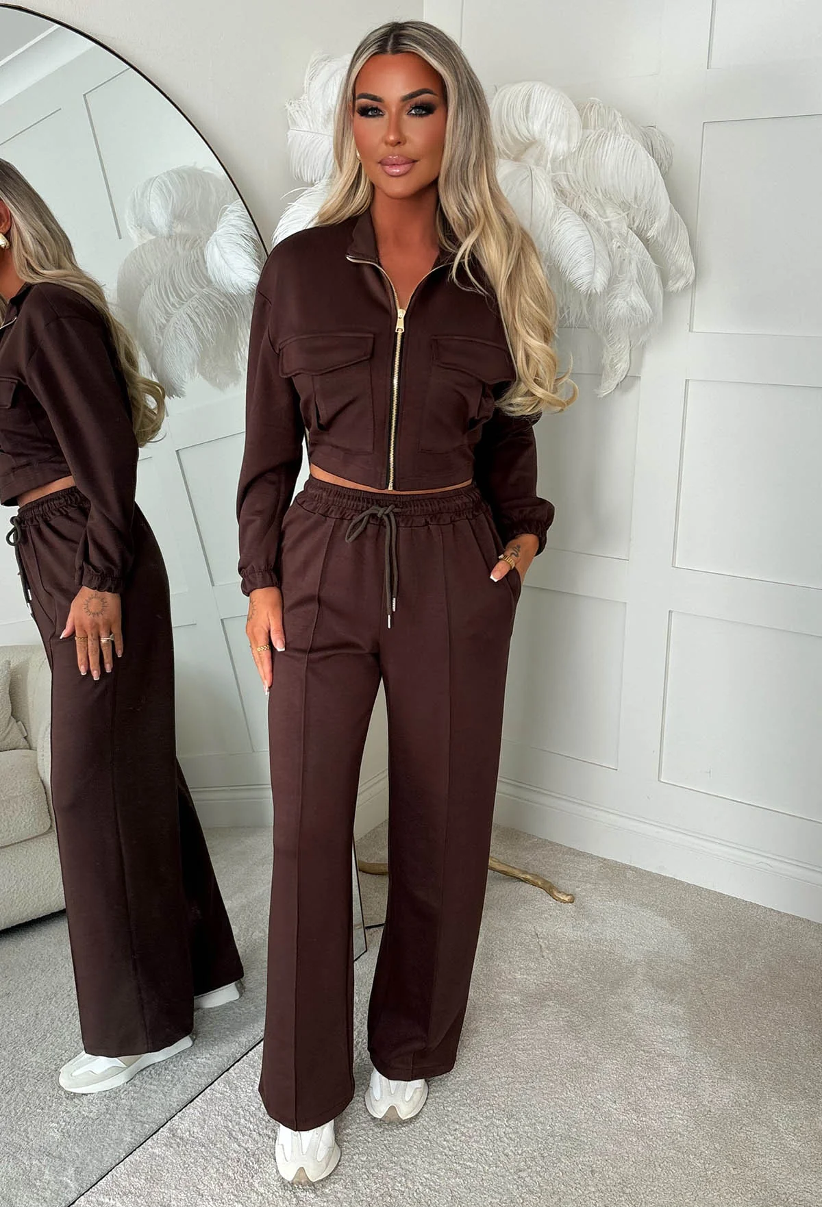 Rest Mode Chocolate Brown Zip Up Pocket Lounge Co-Ord Set