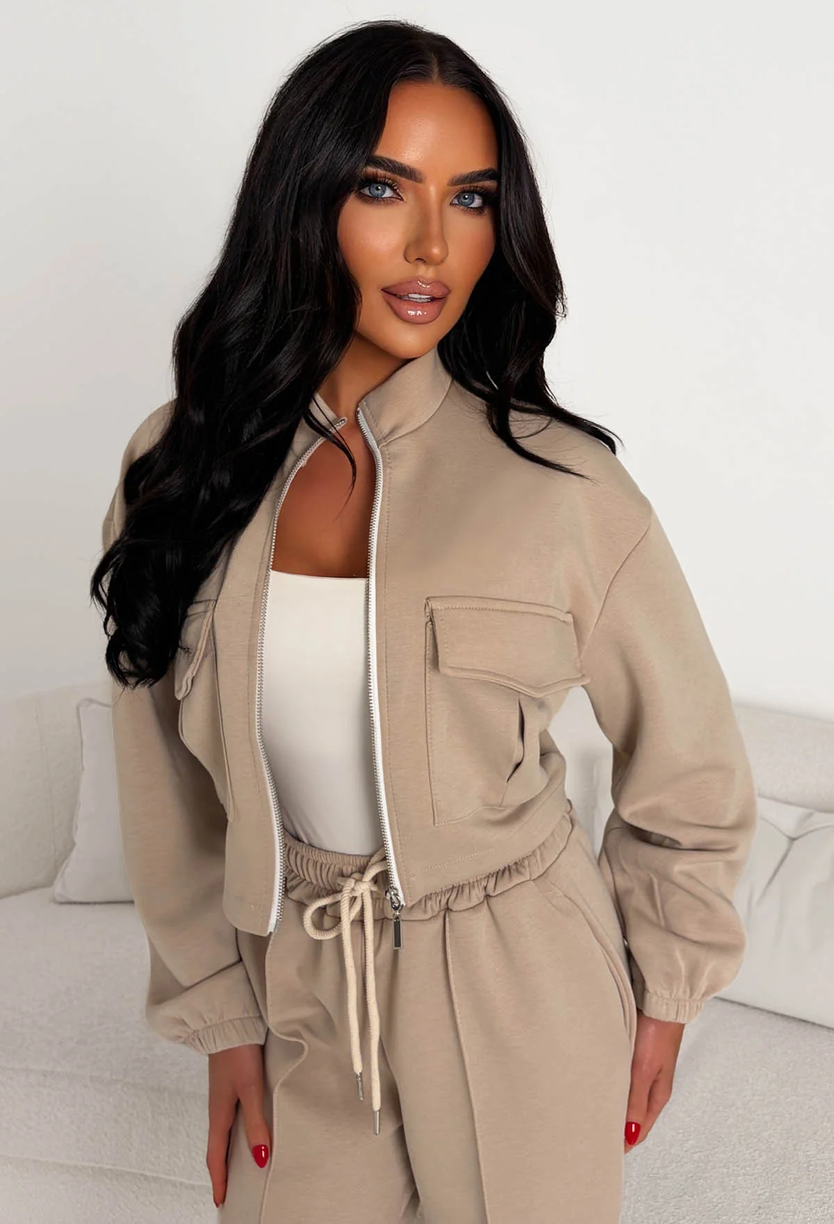 Rest Mode Cream Zip Up Pocket Lounge Co-Ord Set - Image 3
