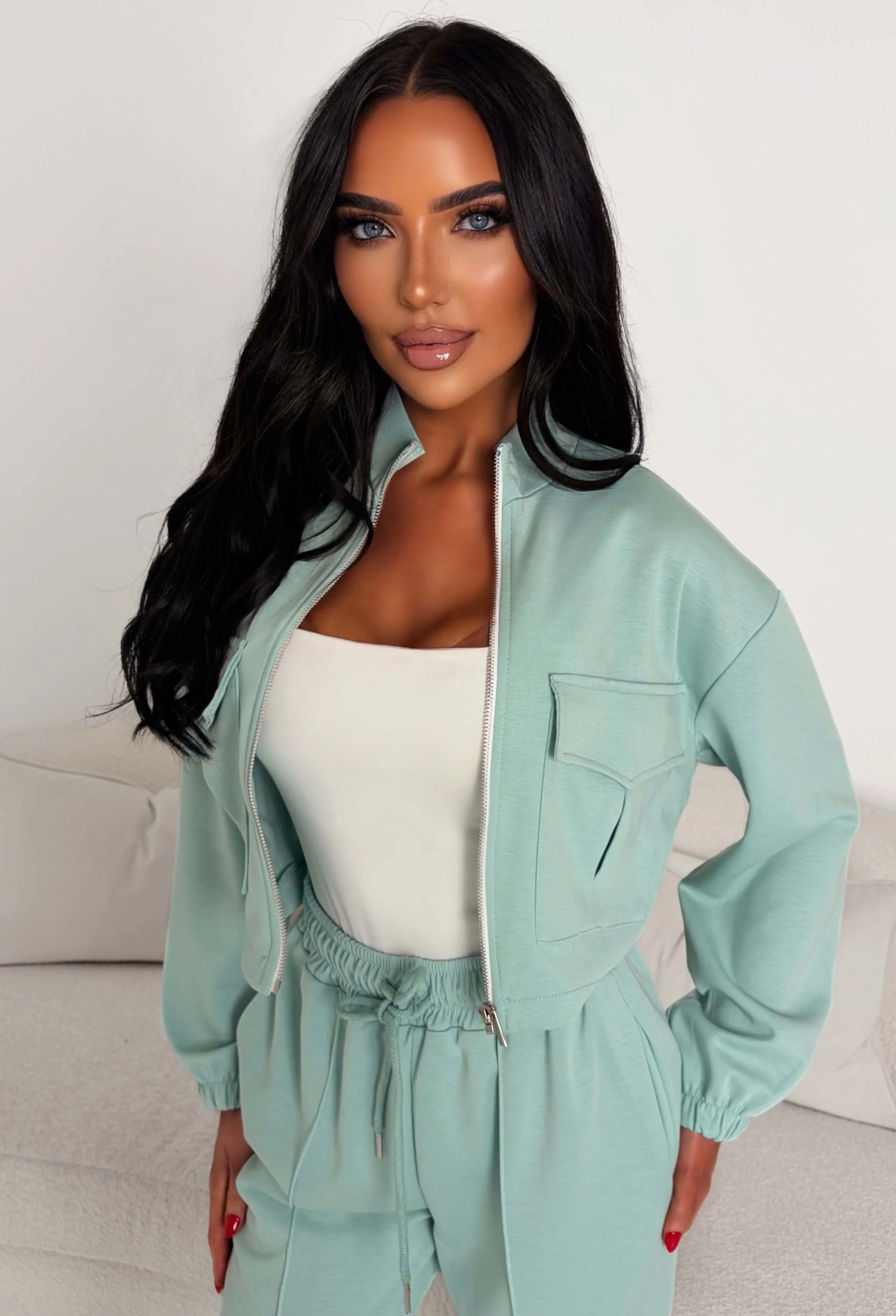 Rest Mode Green Zip Up Pocket Lounge Co-ord - Image 3