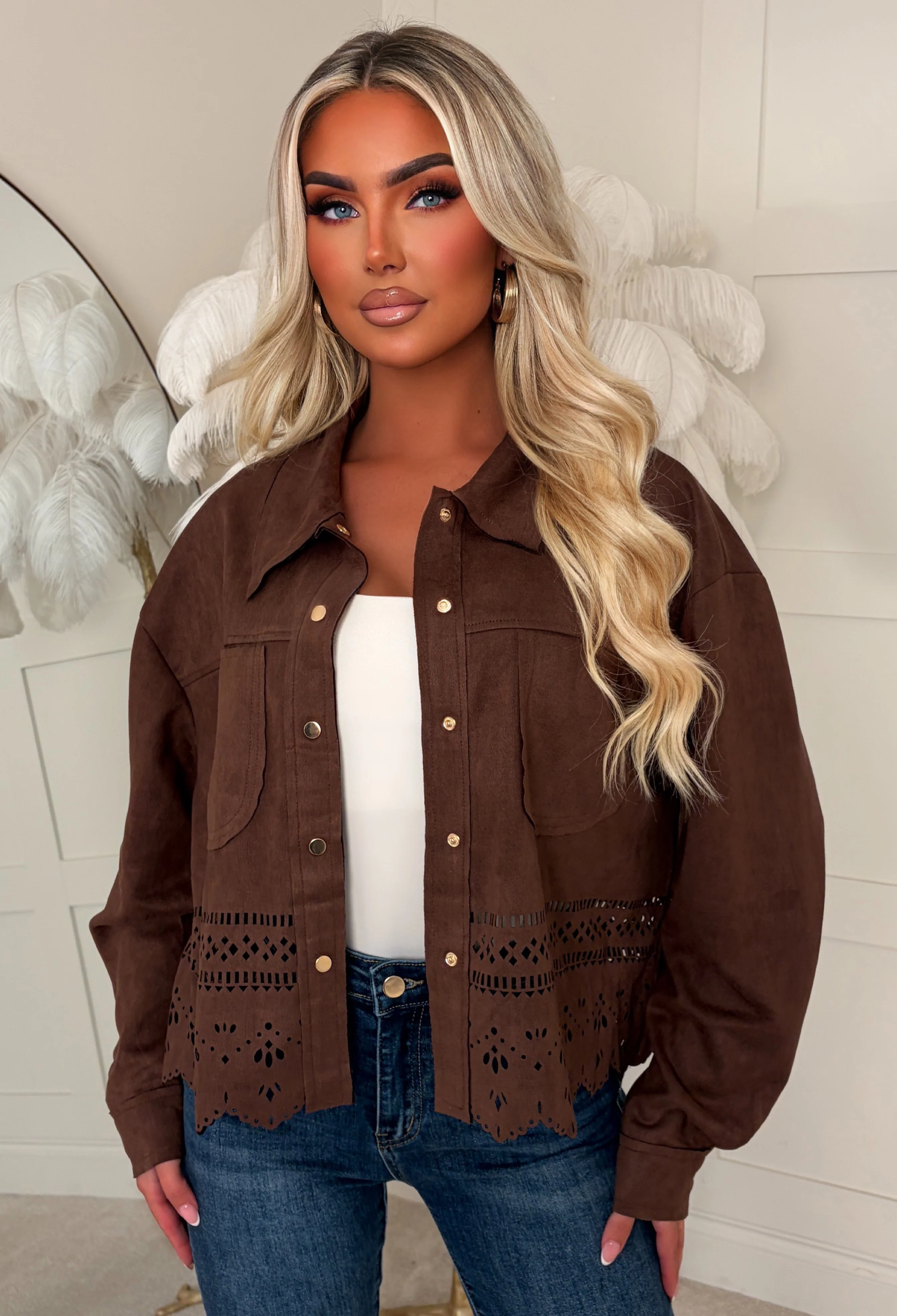 Right Here, Right Now Brown Faux Suede Jacket - Image 2