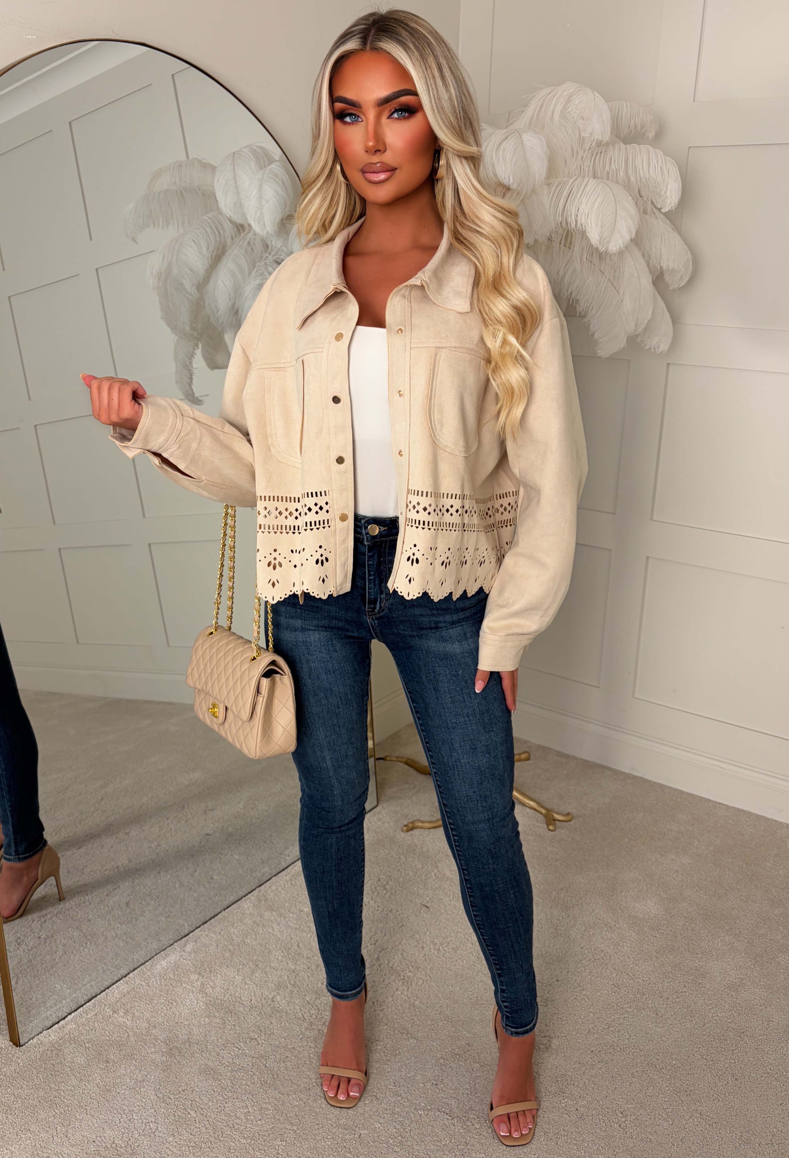 Right Here, Right Now Cream Faux Suede Jacket - Image 4