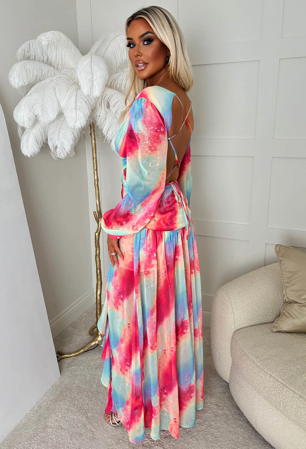 Riviera Nights Multi Ring Front Cut Out Diamante Printed Maxi Dress - Image 3