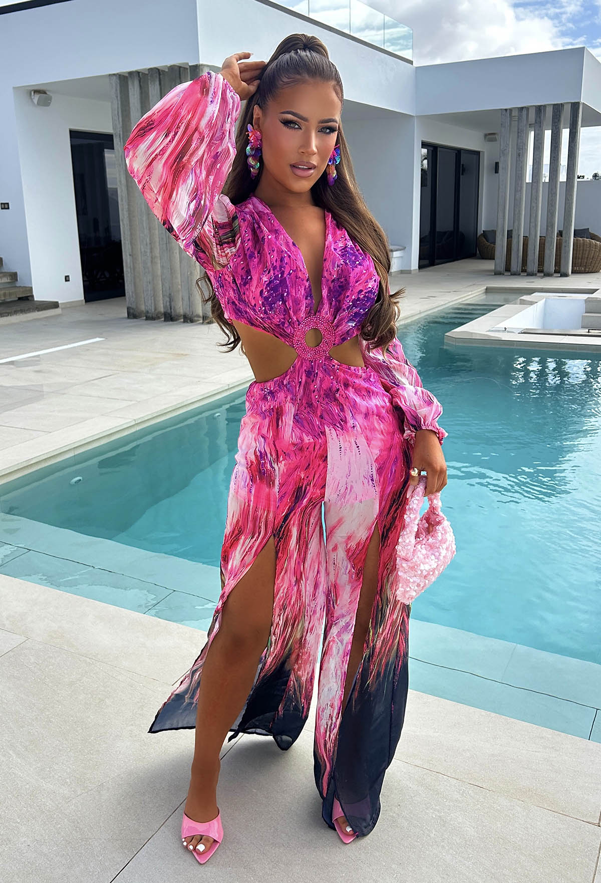 Riviera Nights Pink Ring Front Cut Out Jewel Jumpsuit - Image 3