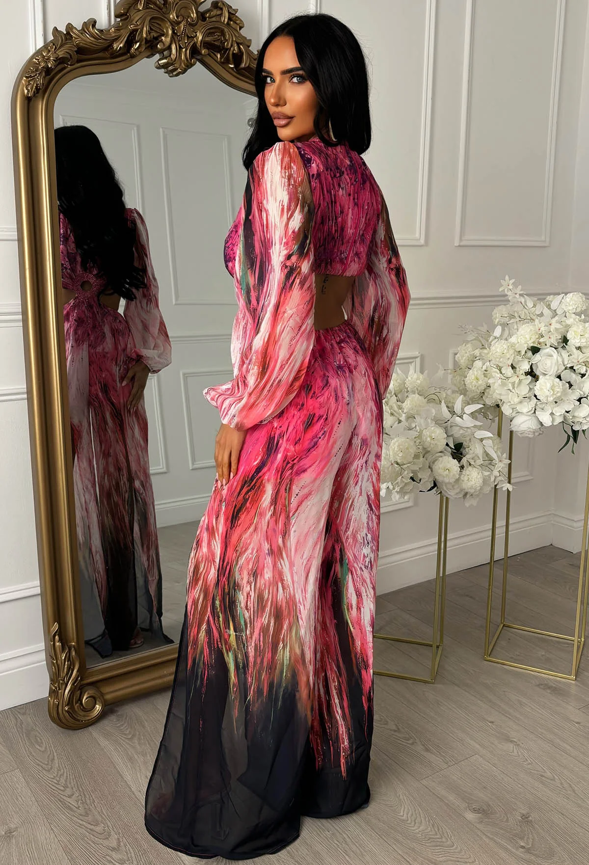 Riviera Nights Pink Ring Front Cut Out Jewel Jumpsuit - Image 7