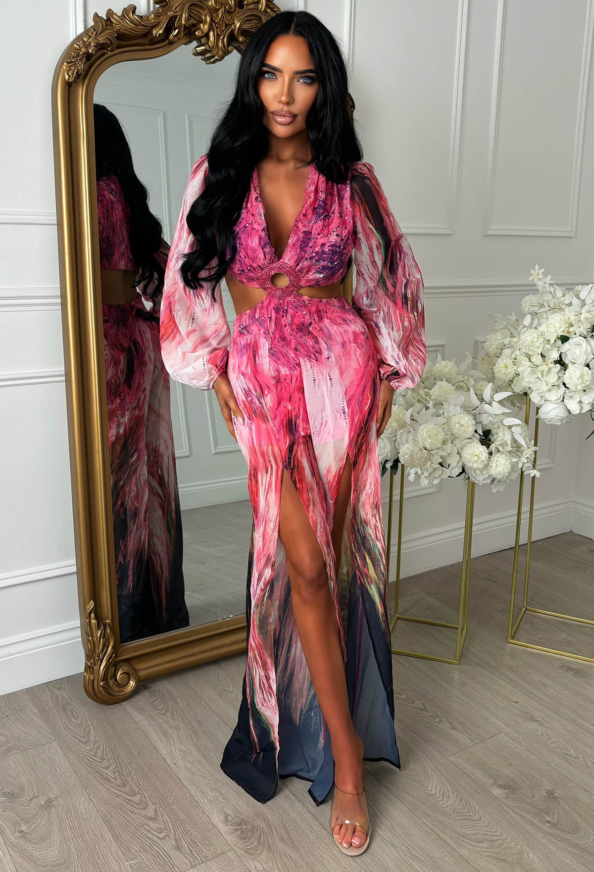 Riviera Nights Pink Ring Front Cut Out Jewel Jumpsuit - Image 8