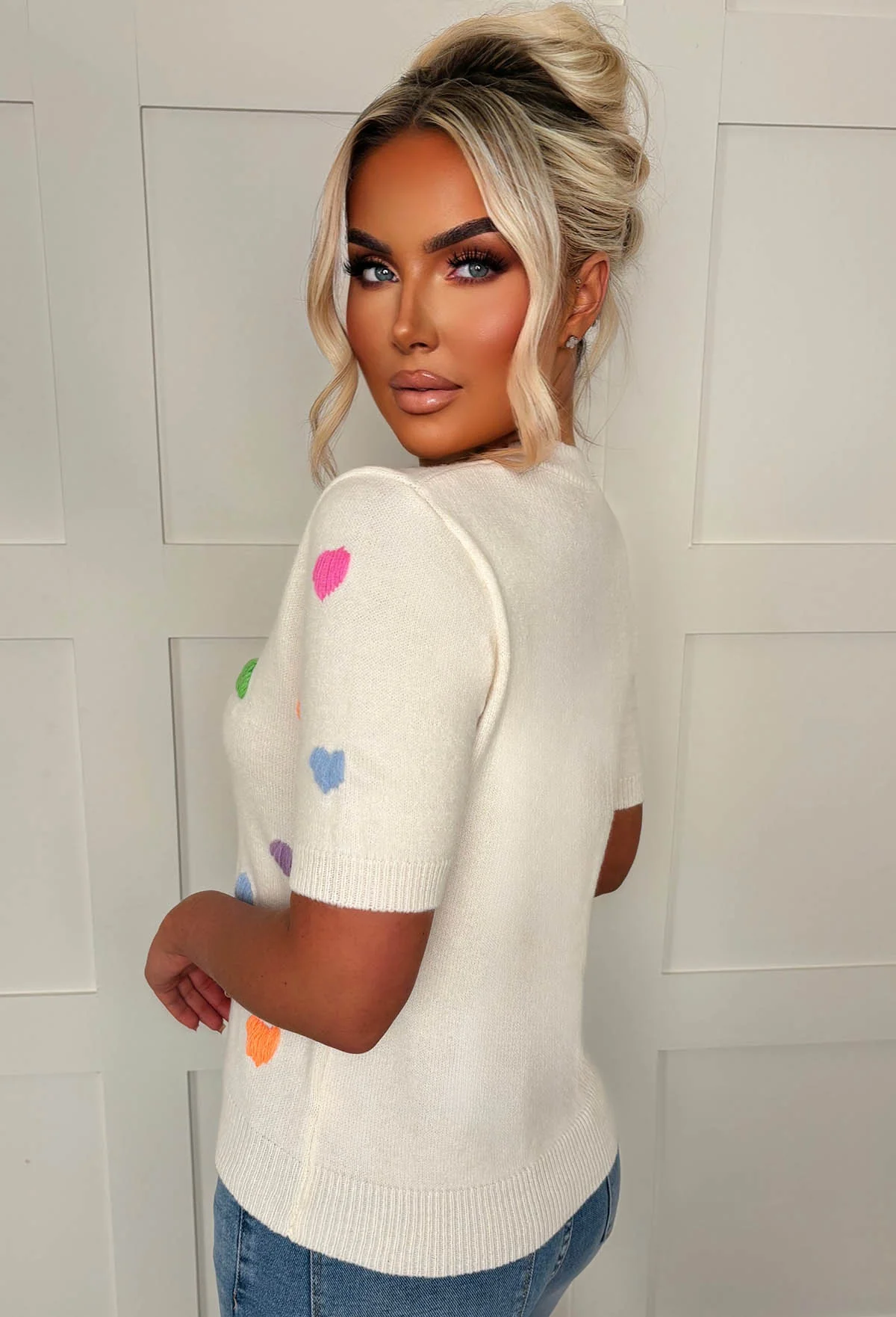 Romance Riot Cream Love Heart Jumper - Image 2