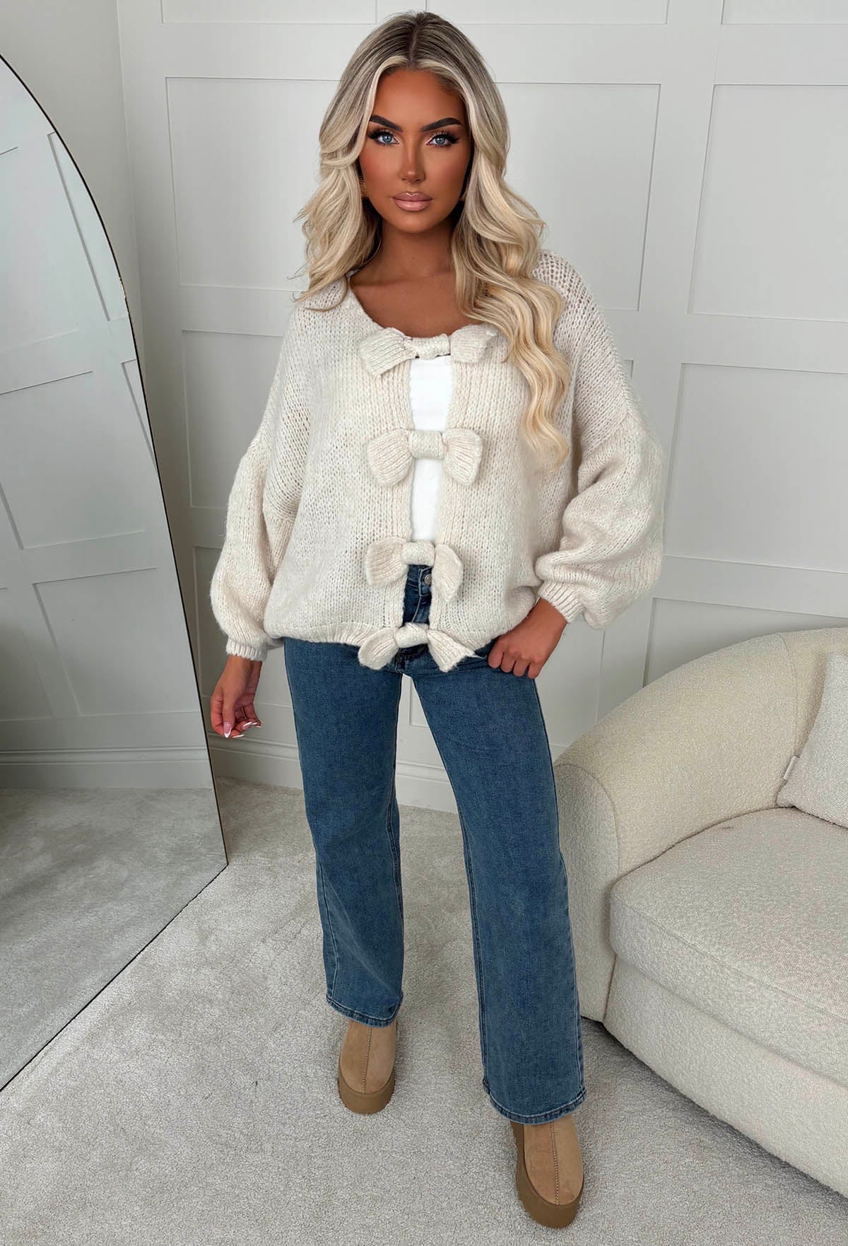 Rosa Beige Bow Detail Multiway Knitted Jumper - Image 5