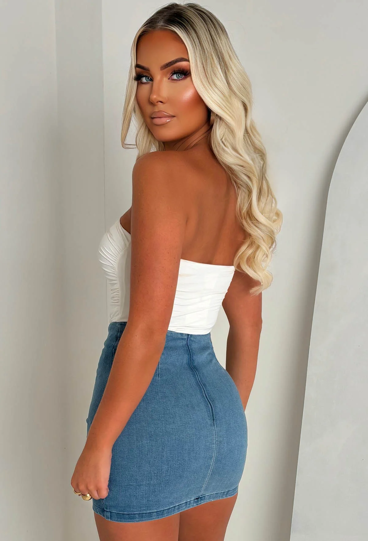 Roses Are Blue Mid Wash Stretch Denim Waterfall Skirt - Image 4