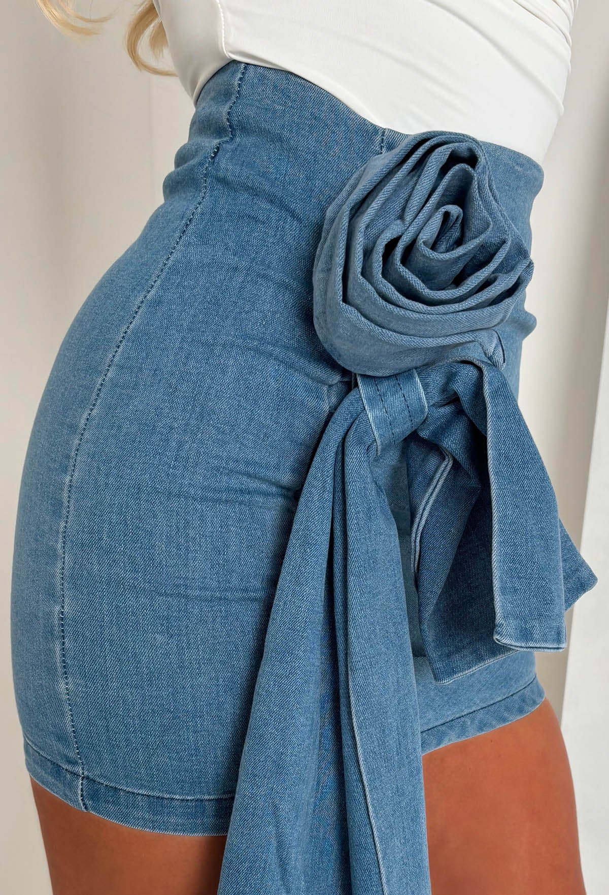 Roses Are Blue Mid Wash Stretch Denim Waterfall Skirt - Image 6
