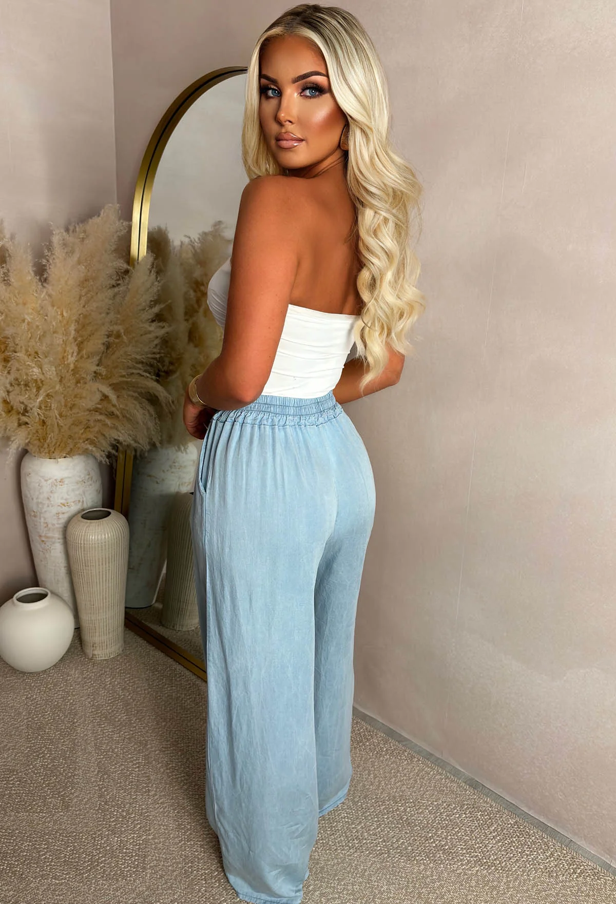 Rosie Blue Elasticated Waist Straight Leg Trousers - Image 2