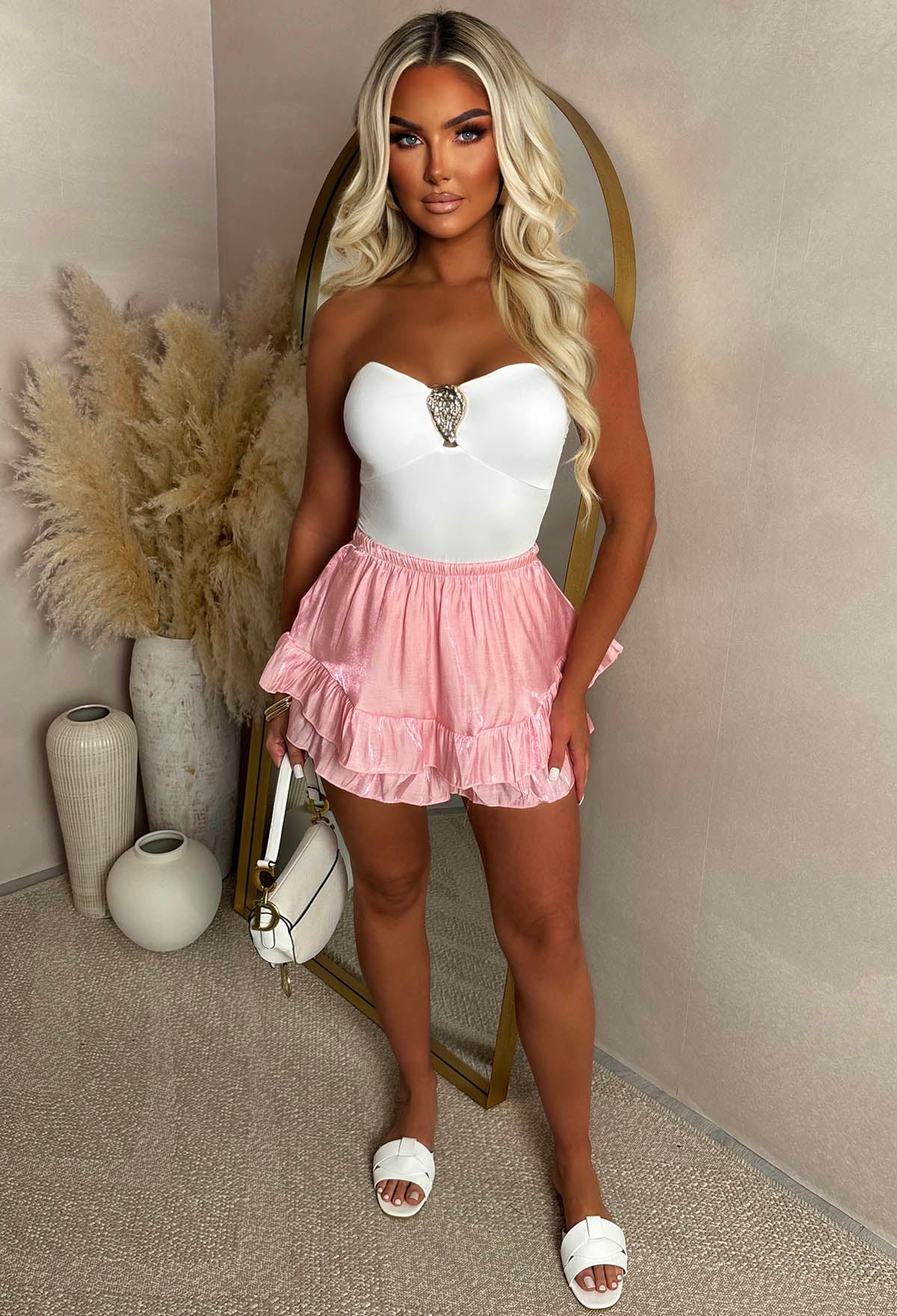 Ruffle Up Baby Light Pink Ruffle Stretch Waist Shorts