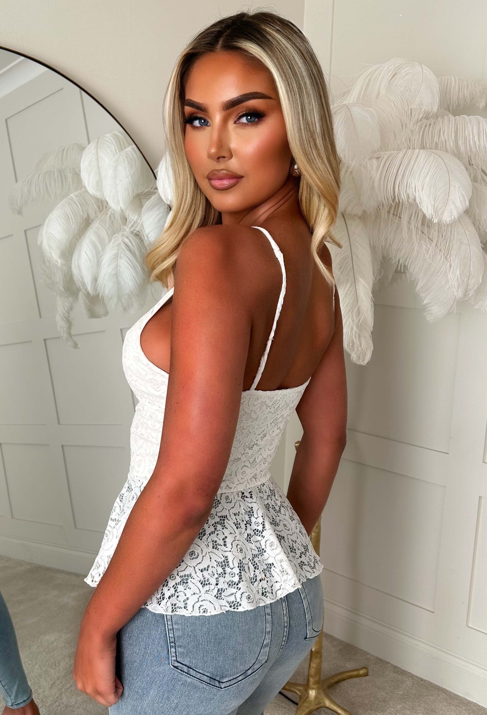 Ruffling Romance White Lace Peplum Square Neck Top - Image 2