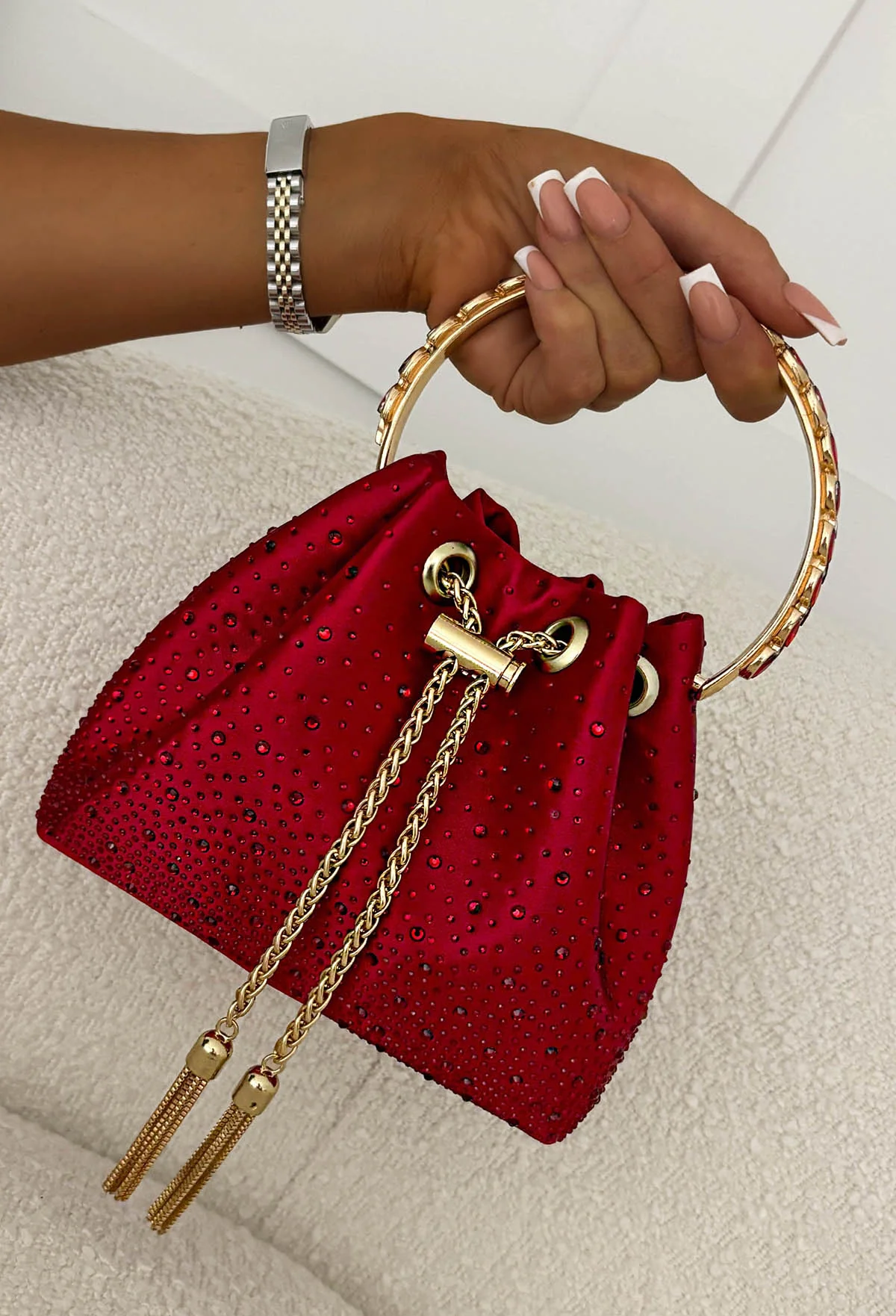Ruth Red Crystal Detail Satin Bag - Image 2