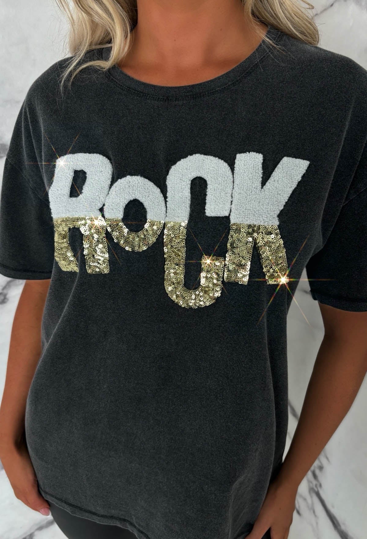 Rylee Grey Glitter Rock T-Shirt - Image 2