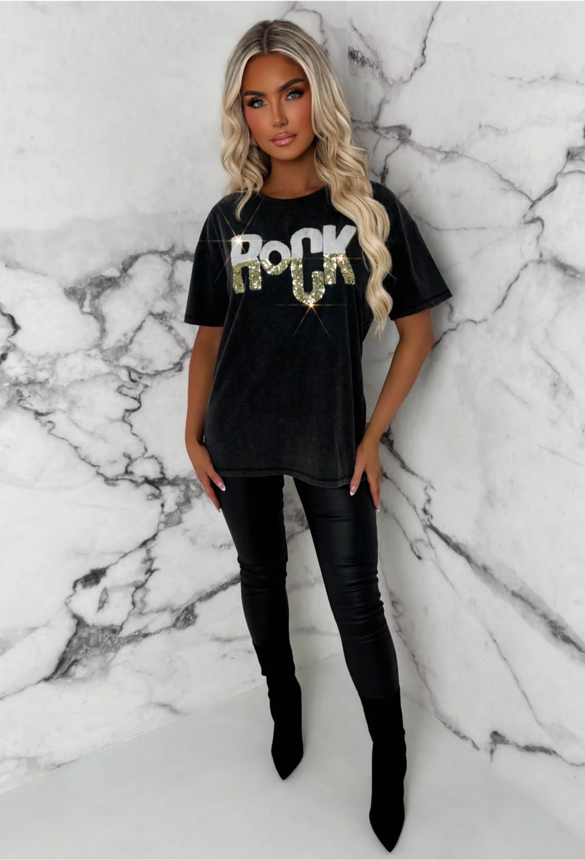 Rylee Grey Glitter Rock T-Shirt - Image 4