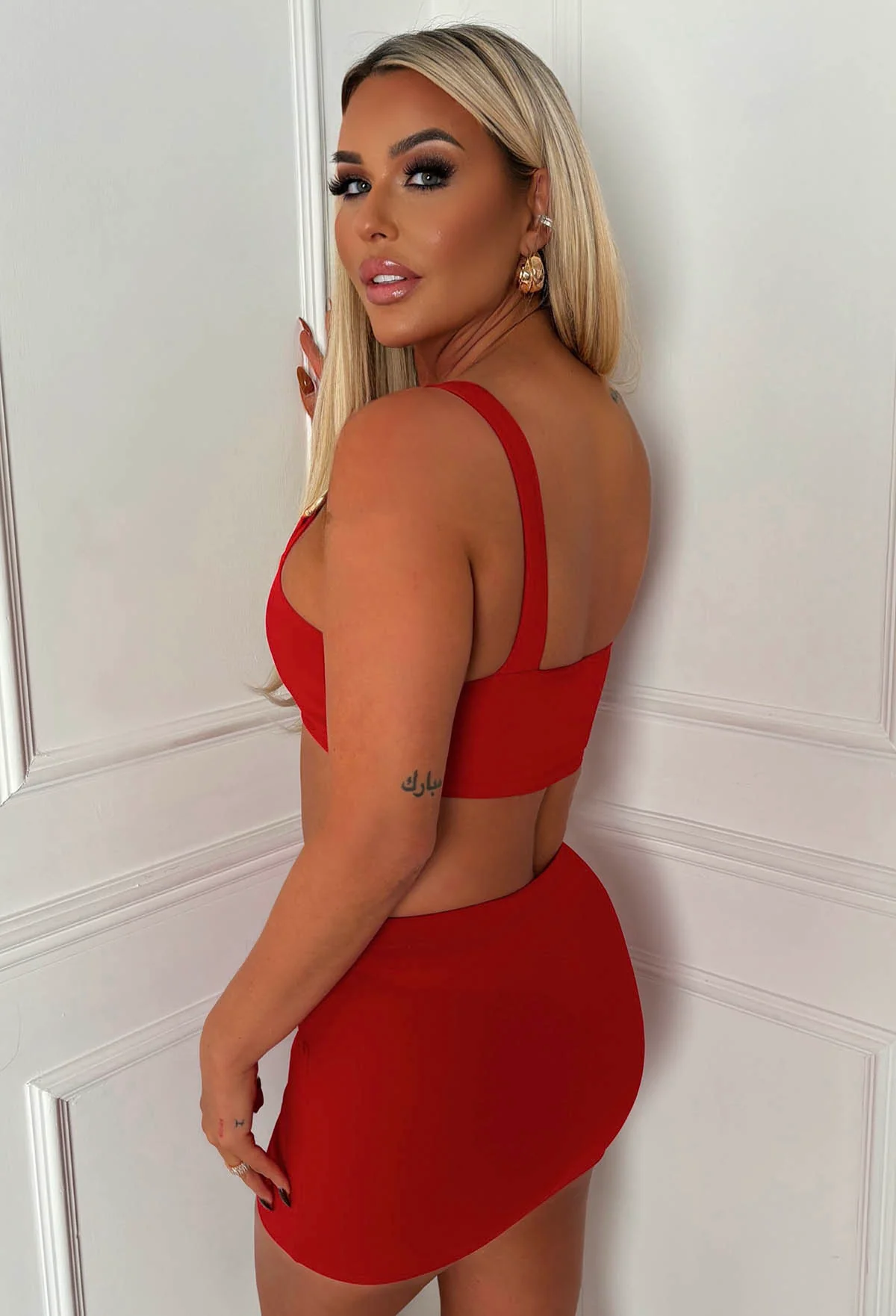 Samantha Red Gold Detail Mini Skirt Co-Ord - Image 3