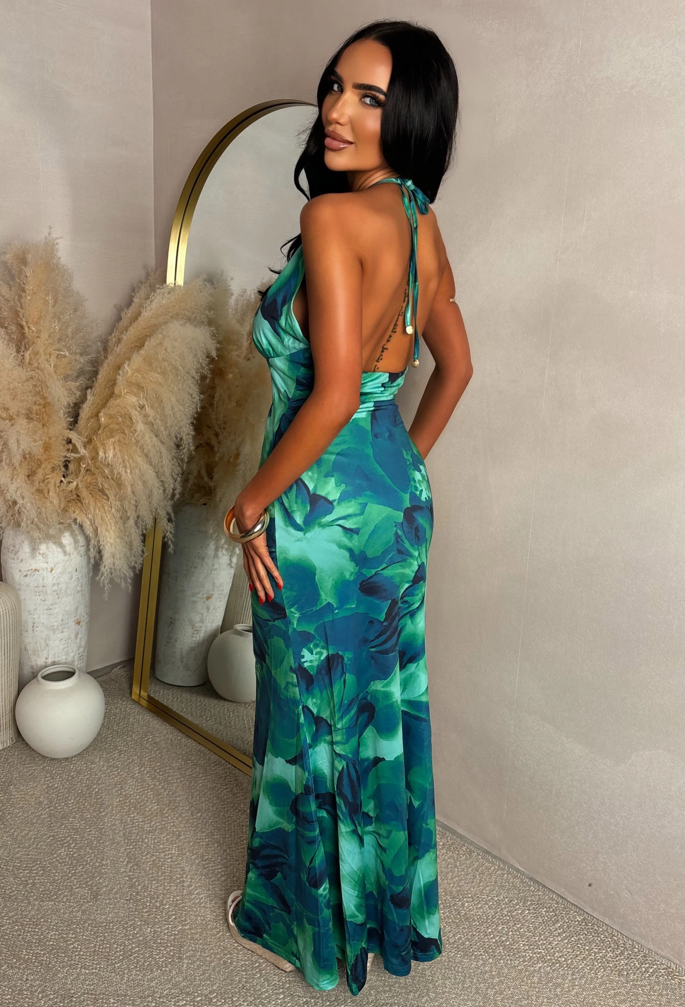 Sapphire Nights Green Cut Out Print Maxi Dress - Image 7