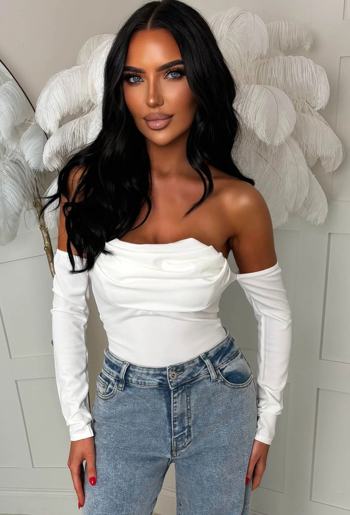 Sassy Sweetie White Scuba Crepe Bandeau Bodysuit - Image 2