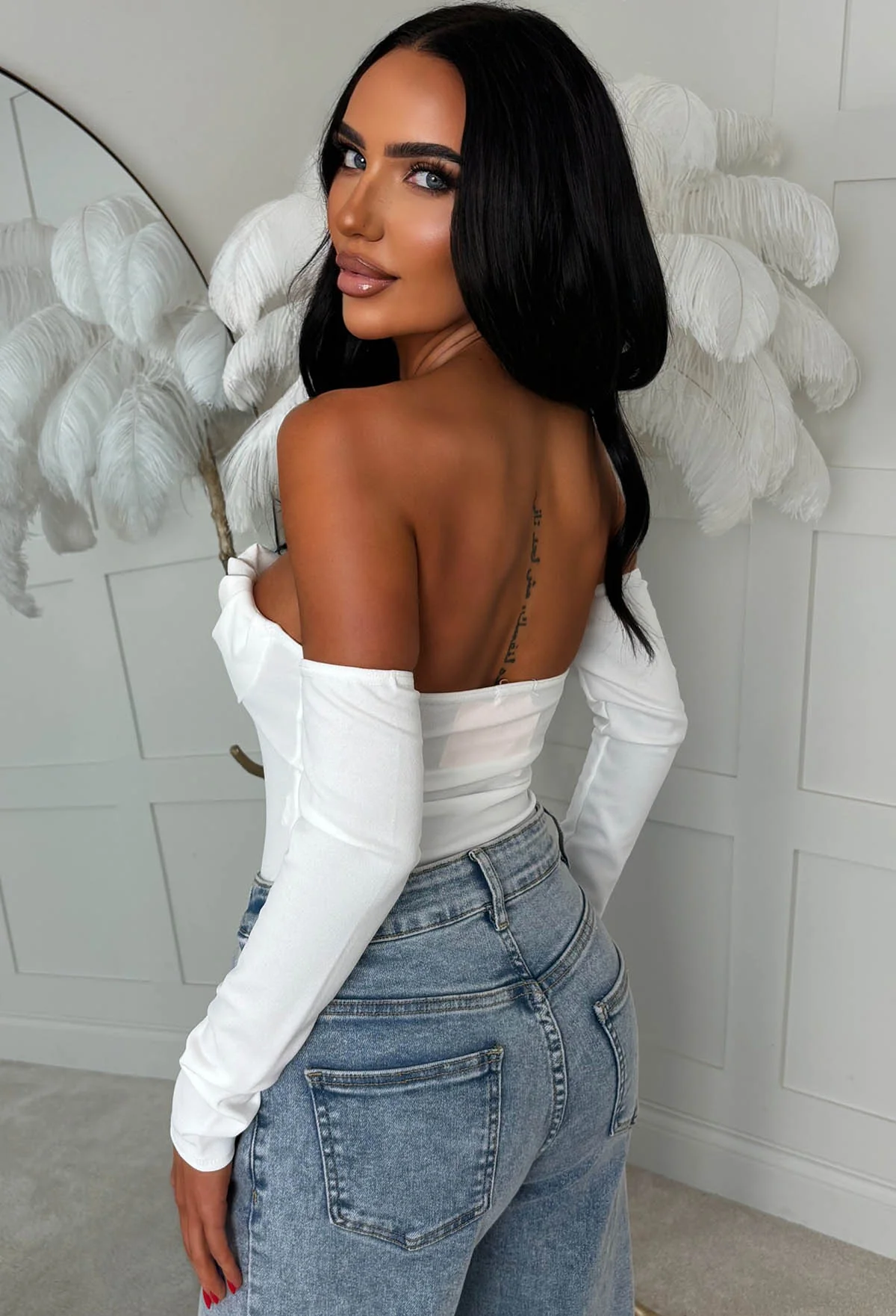 Sassy Sweetie White Scuba Crepe Bandeau Bodysuit - Image 4