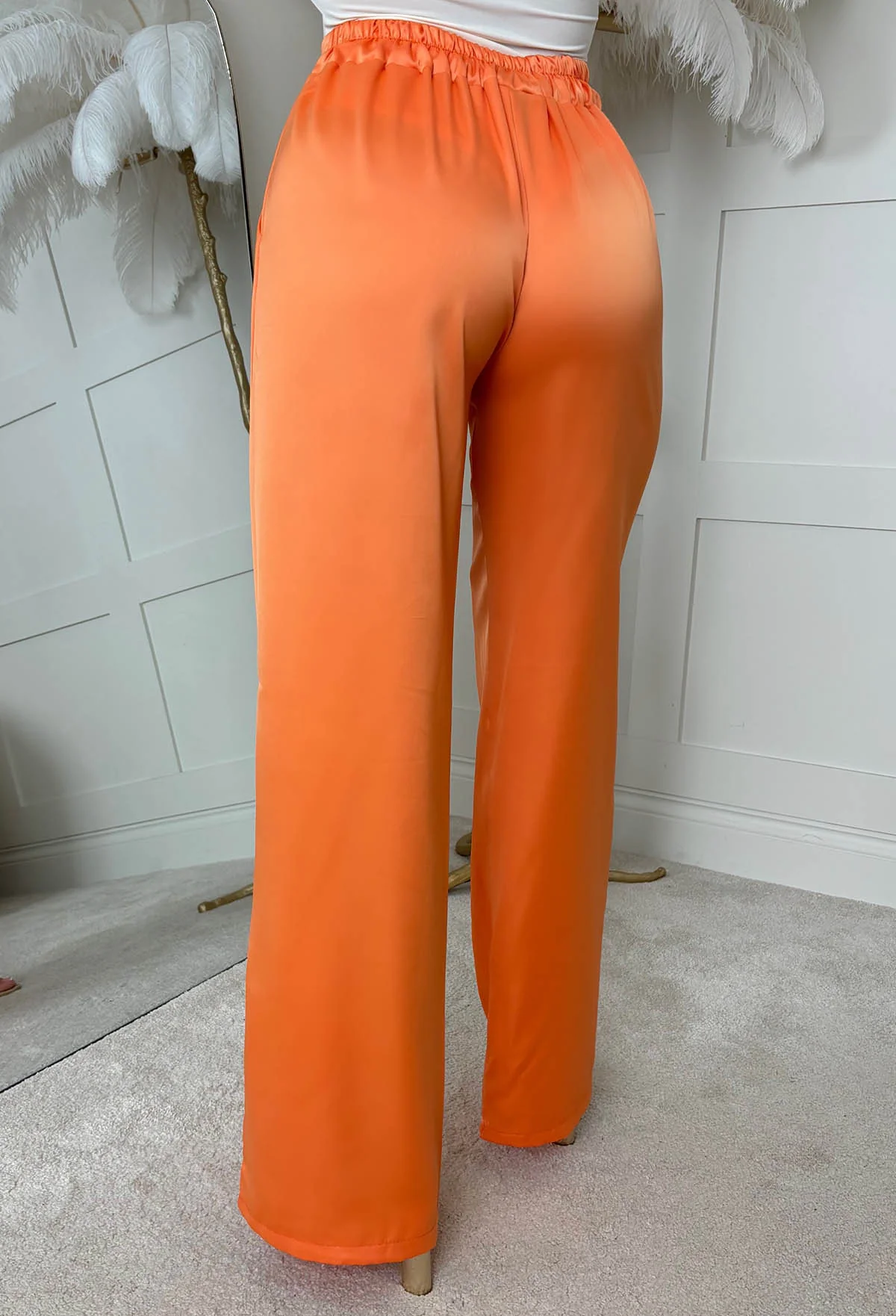Satin Days Orange Satin Elasticated Wide Leg Trousers - Image 5