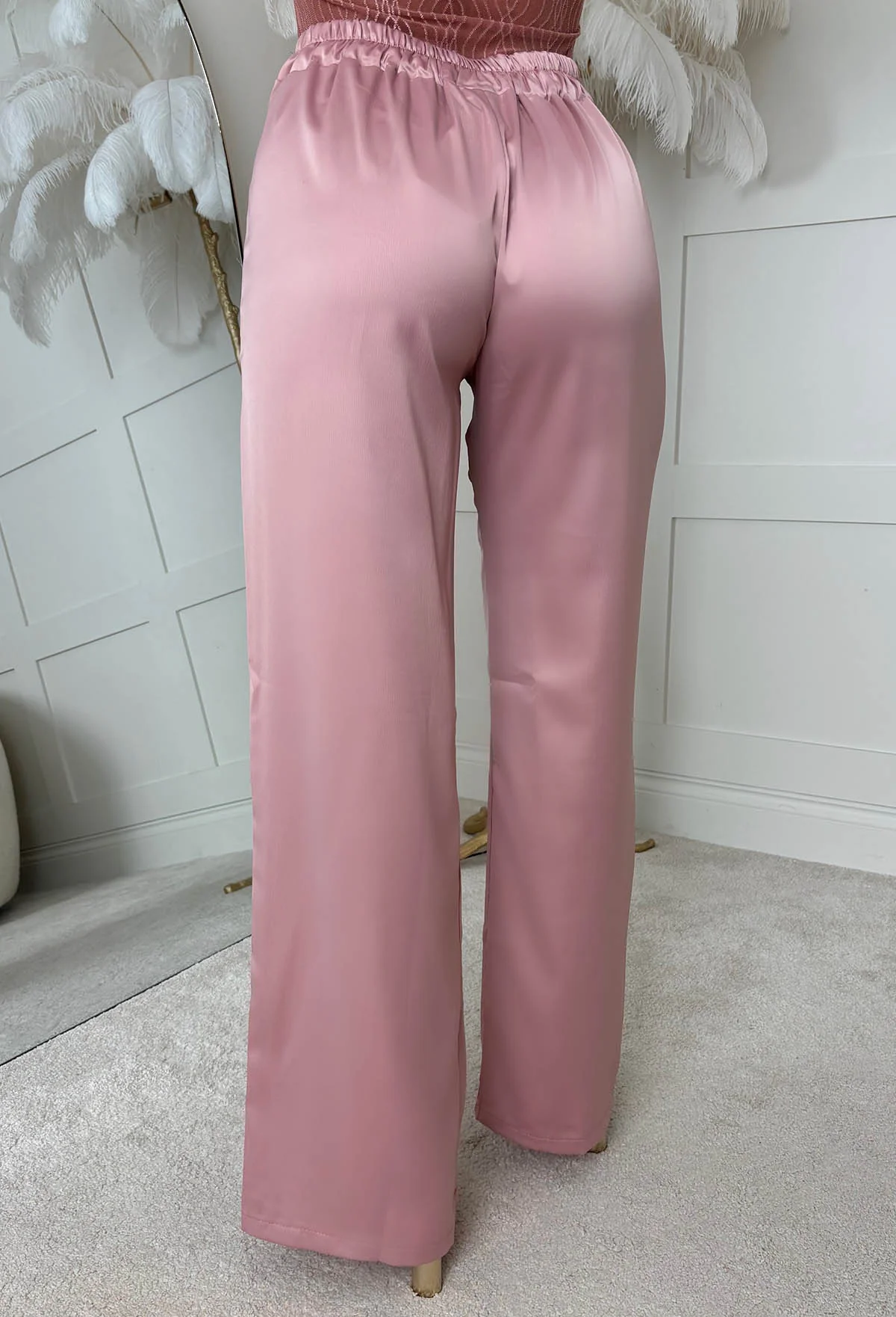 Satin Days Light Pink Satin Elasticated Wide Leg Trousers - Image 3