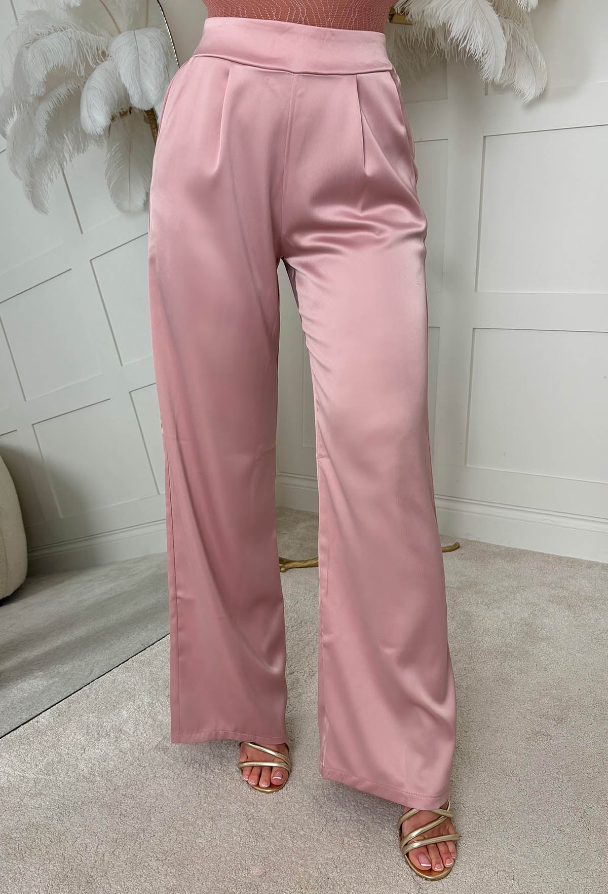 Satin Days Light Pink Satin Elasticated Wide Leg Trousers - Image 5