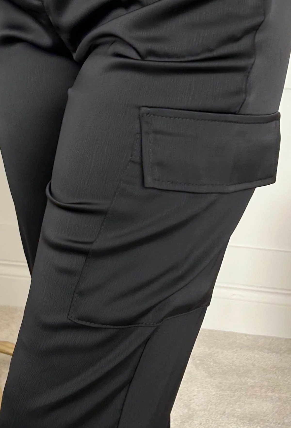 Satin Night Black Satin Elasticated Cargo Trousers - Image 2