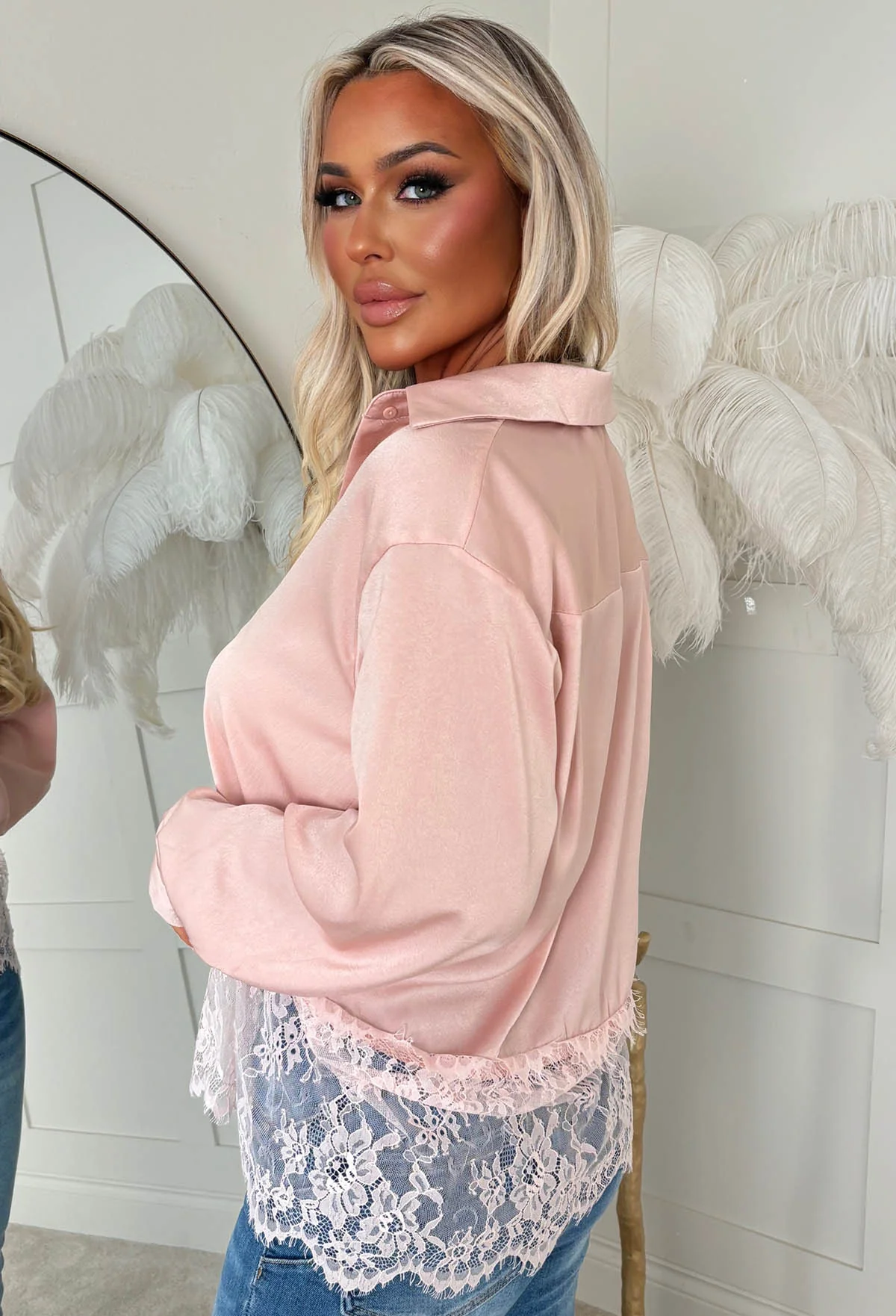 Satin Romance Light Pink Satin Lace Shirt - Image 3