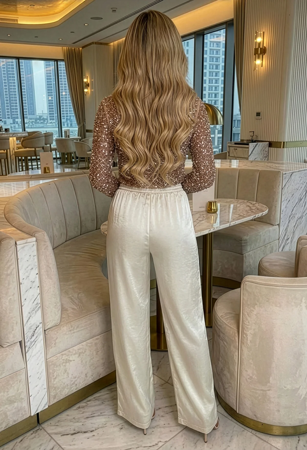 Satin Satisfaction Cream Elasticated Drawstring Trouser - Image 3