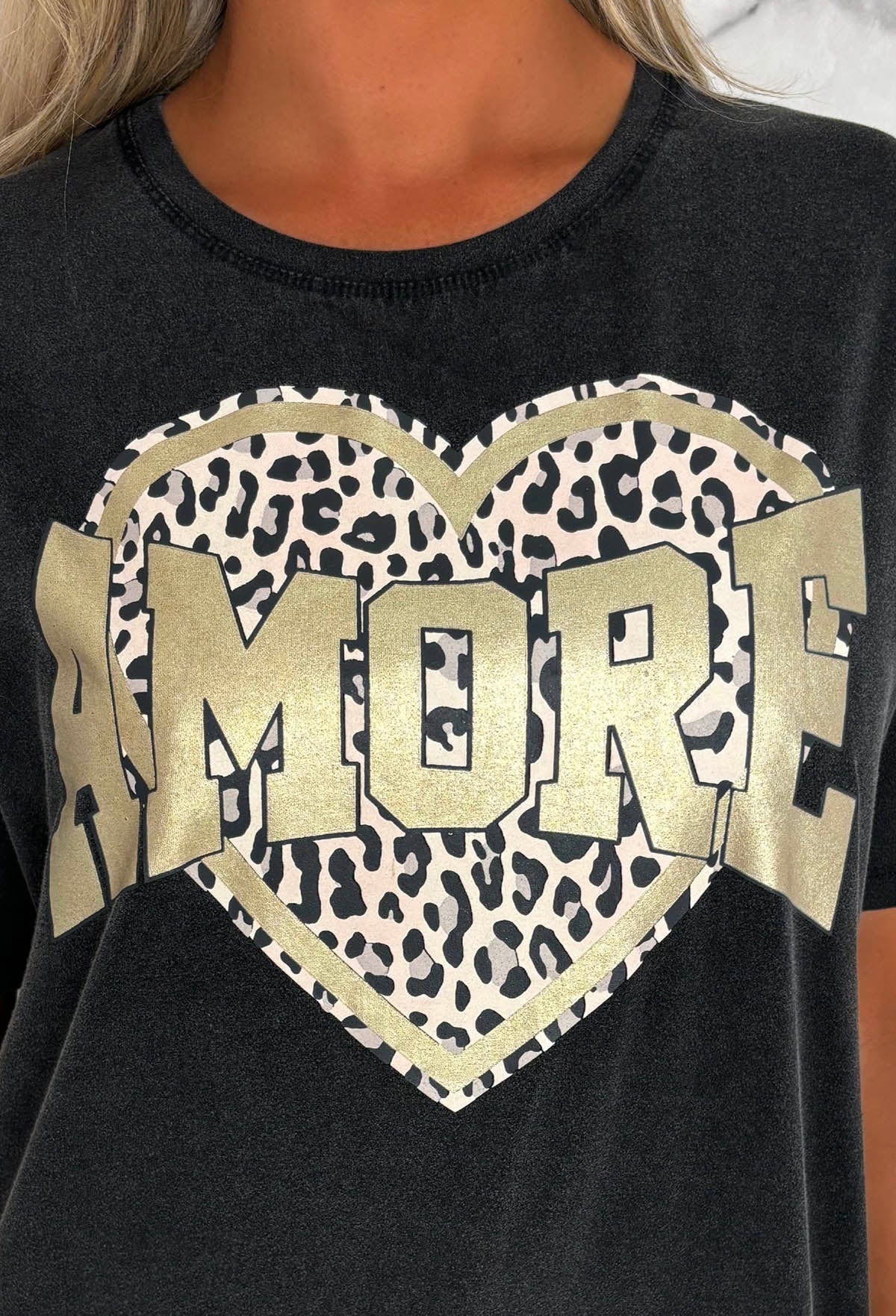 Scarlette Black Amore Leopard Heart T-Shirt - Image 2