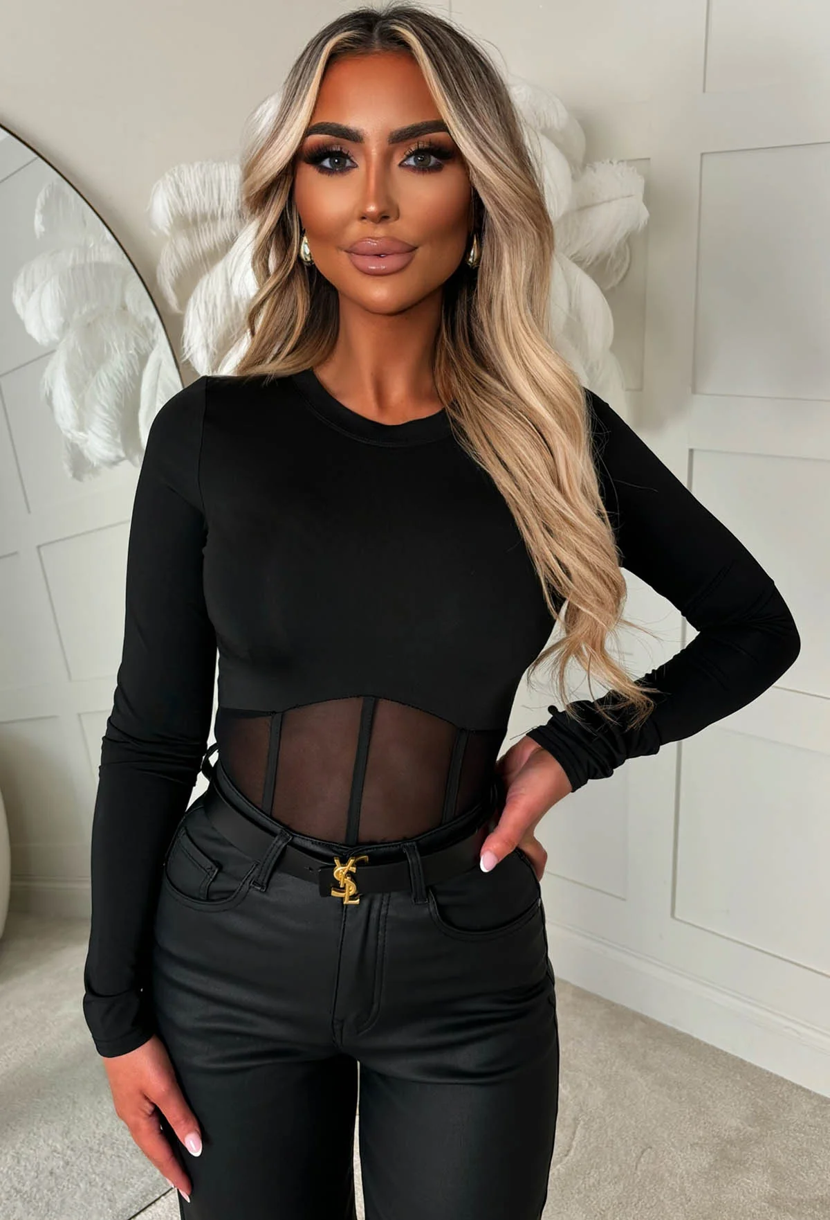 Sculpted Vision Black Jersey Mesh Corset Bodysuit