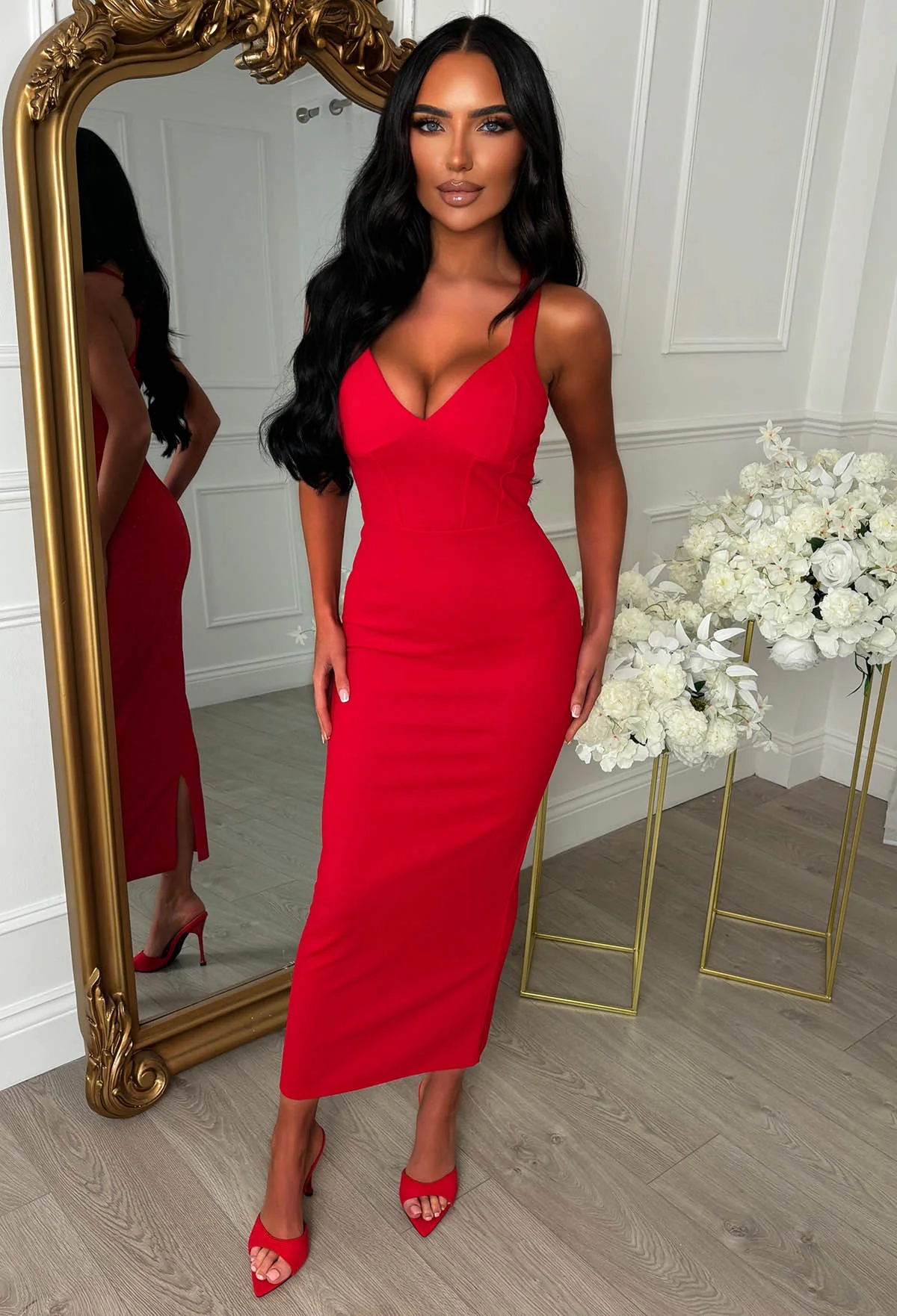 Big Mistake Red Seamed Bust Pencil Dress - Image 8