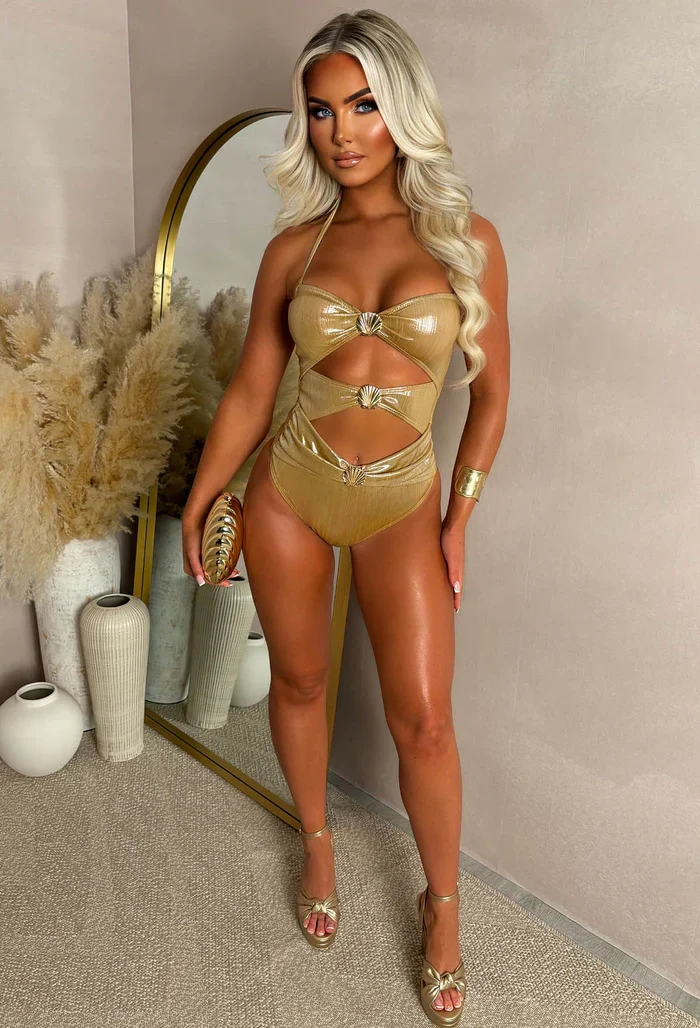 Seashell Seduction Gold Metallic Shell Swimsuit - Image 7