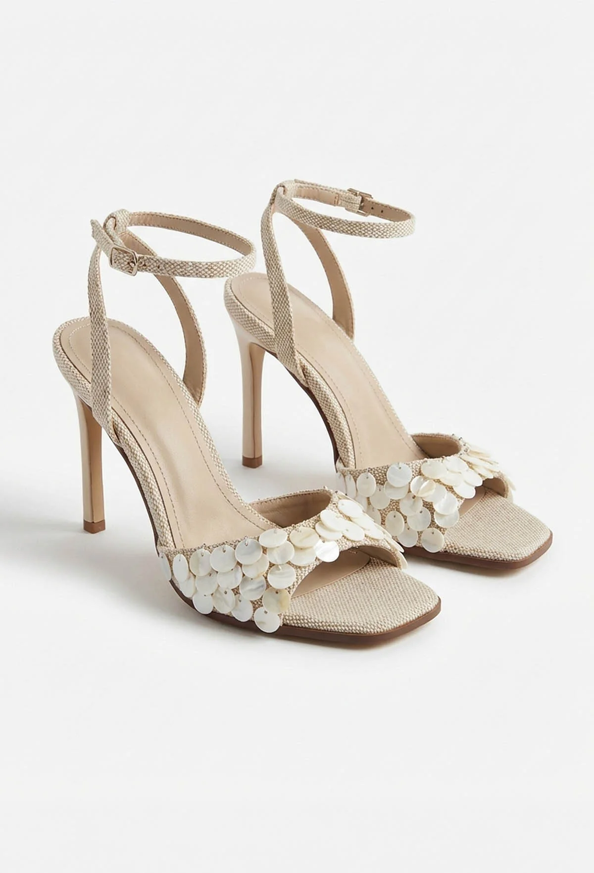 Seashell Sunset Cream Pearlised Stiletto Strap Heels - Image 4