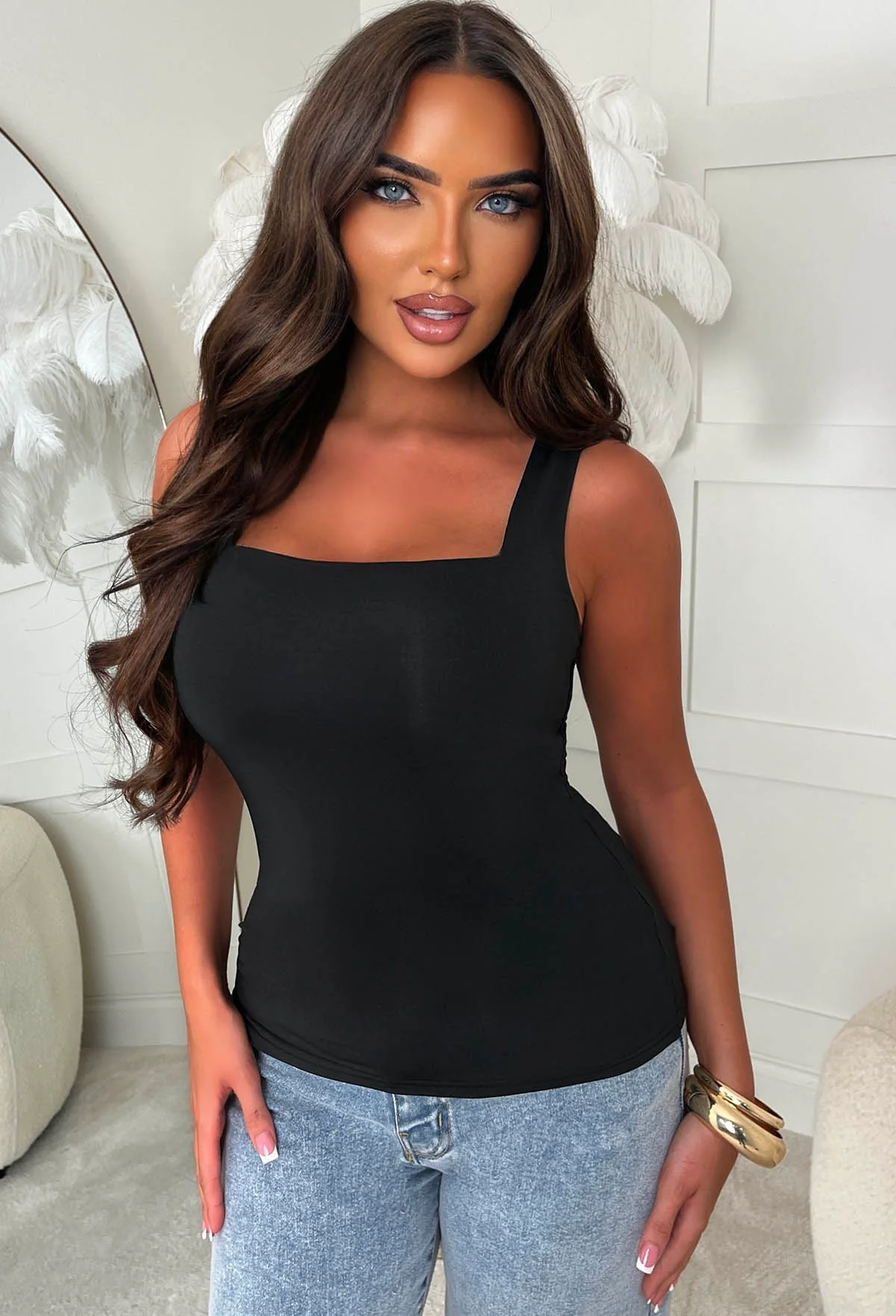 Secret Crush Black Square Neck Sleeveless Top - Image 2