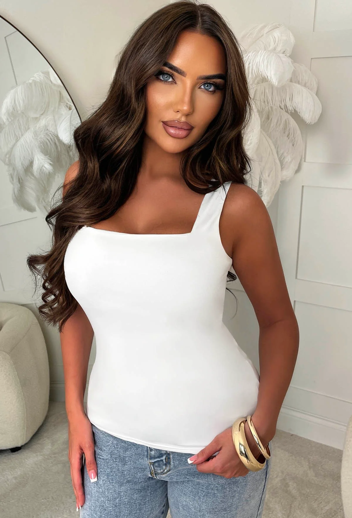 Secret Crush White Square Neck Sleeveless Top - Image 2