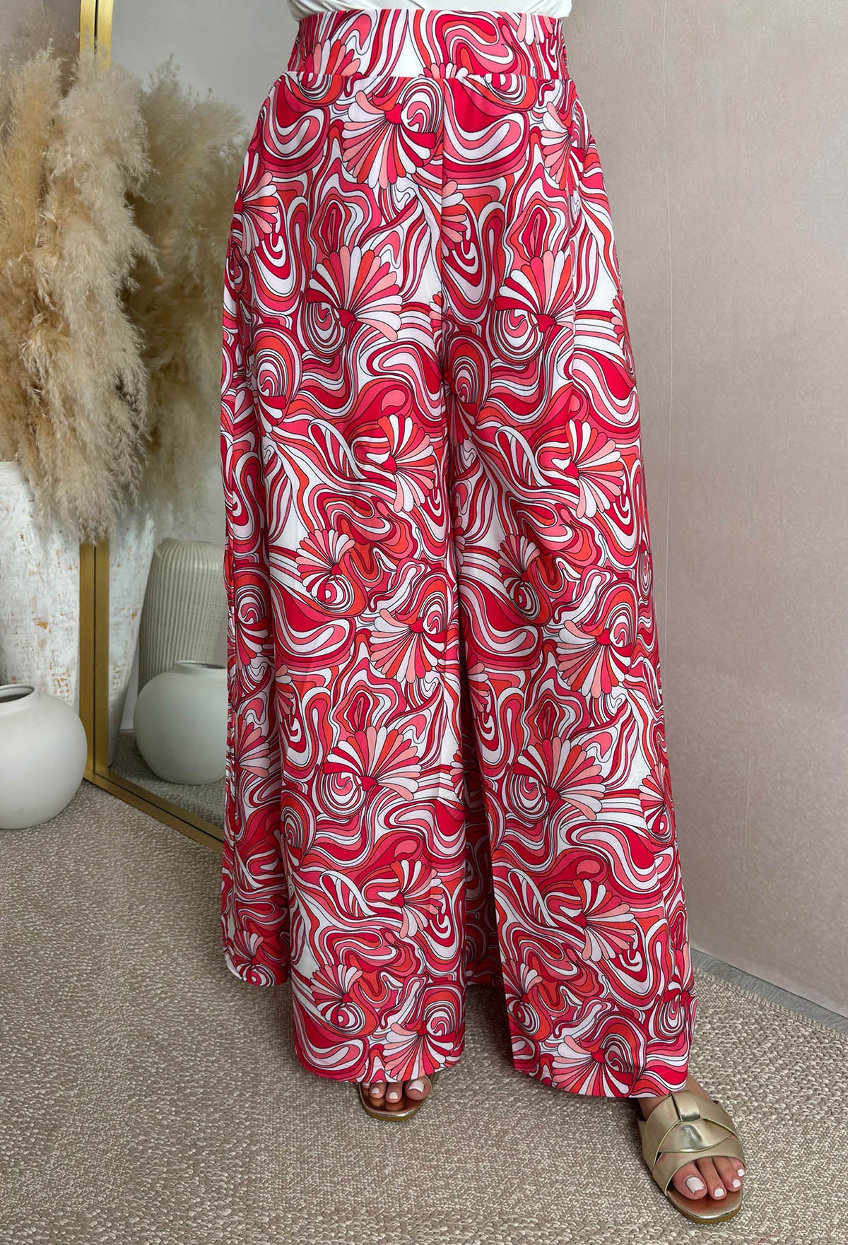 Secret Escape Hot Pink Printed Wide Leg Elasticated Trousers - Image 3