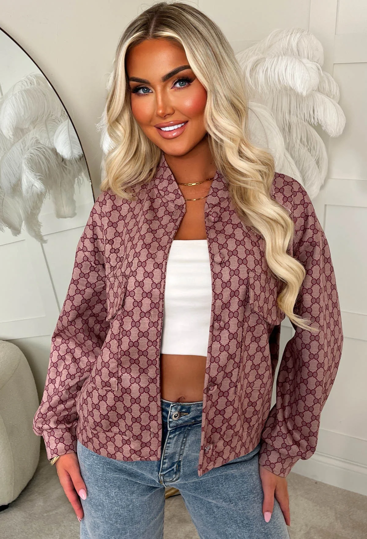 Secret Style Pink Monogram Printed Bomber Jacket - Image 3