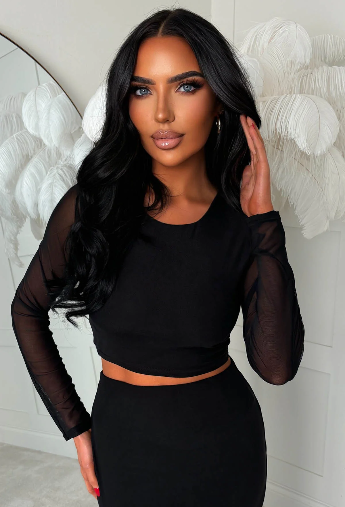 Secrets Exposed Black Mesh Midi Skirt Co-ord Set - Image 4
