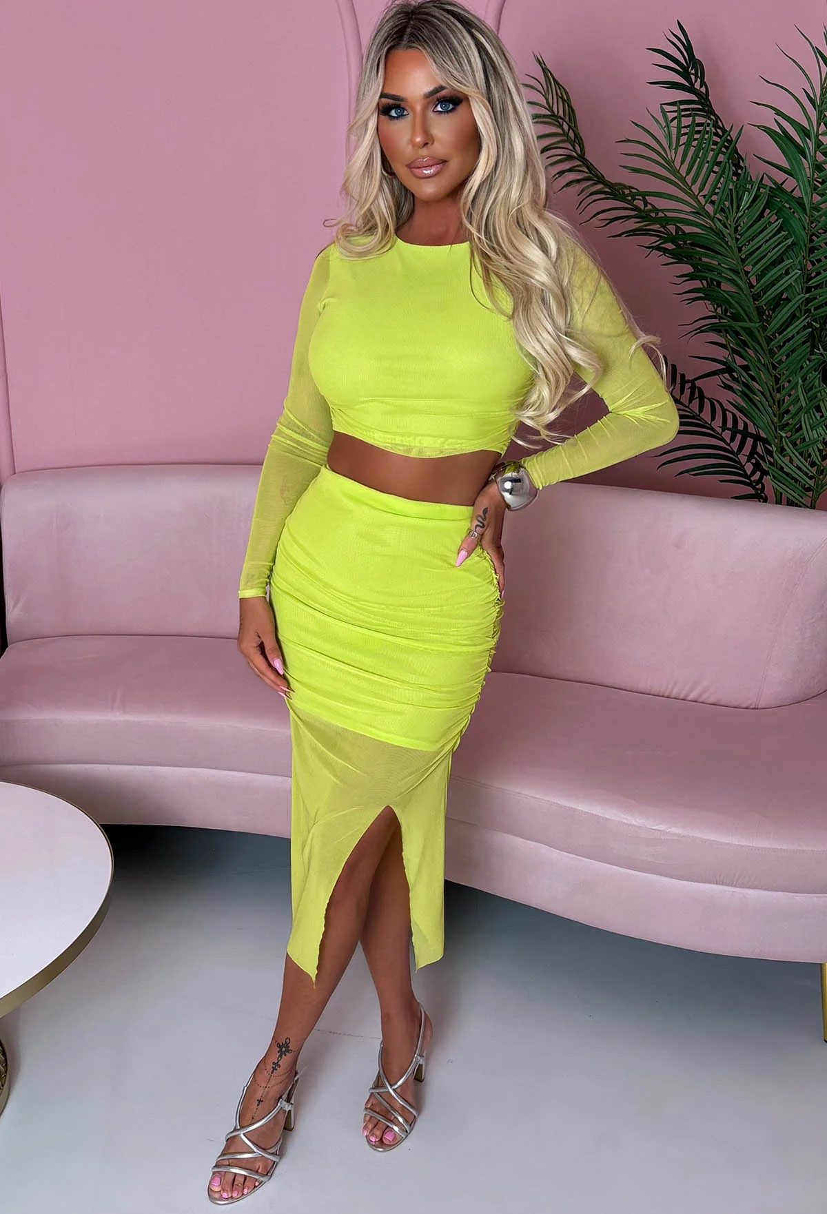 Secrets Exposed Lime Green Mesh Co-ord Set